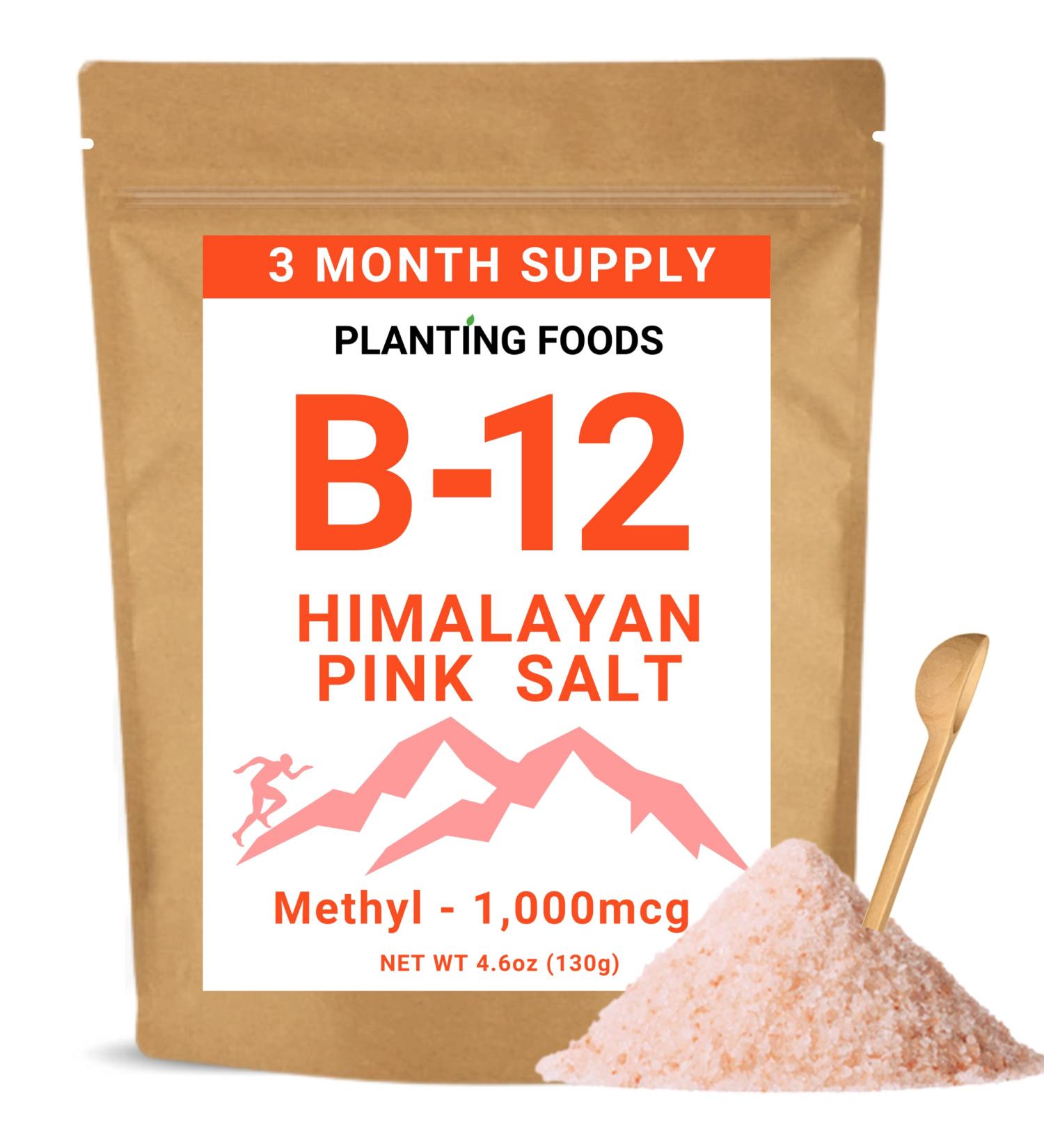 Organic Pure Himalayan Salt with Vitamin B12 Methylcobalamin - Fine Grain Vegan Supplement - 3 Month Supply - 100 Servings - Buy Online on GoSupps.com