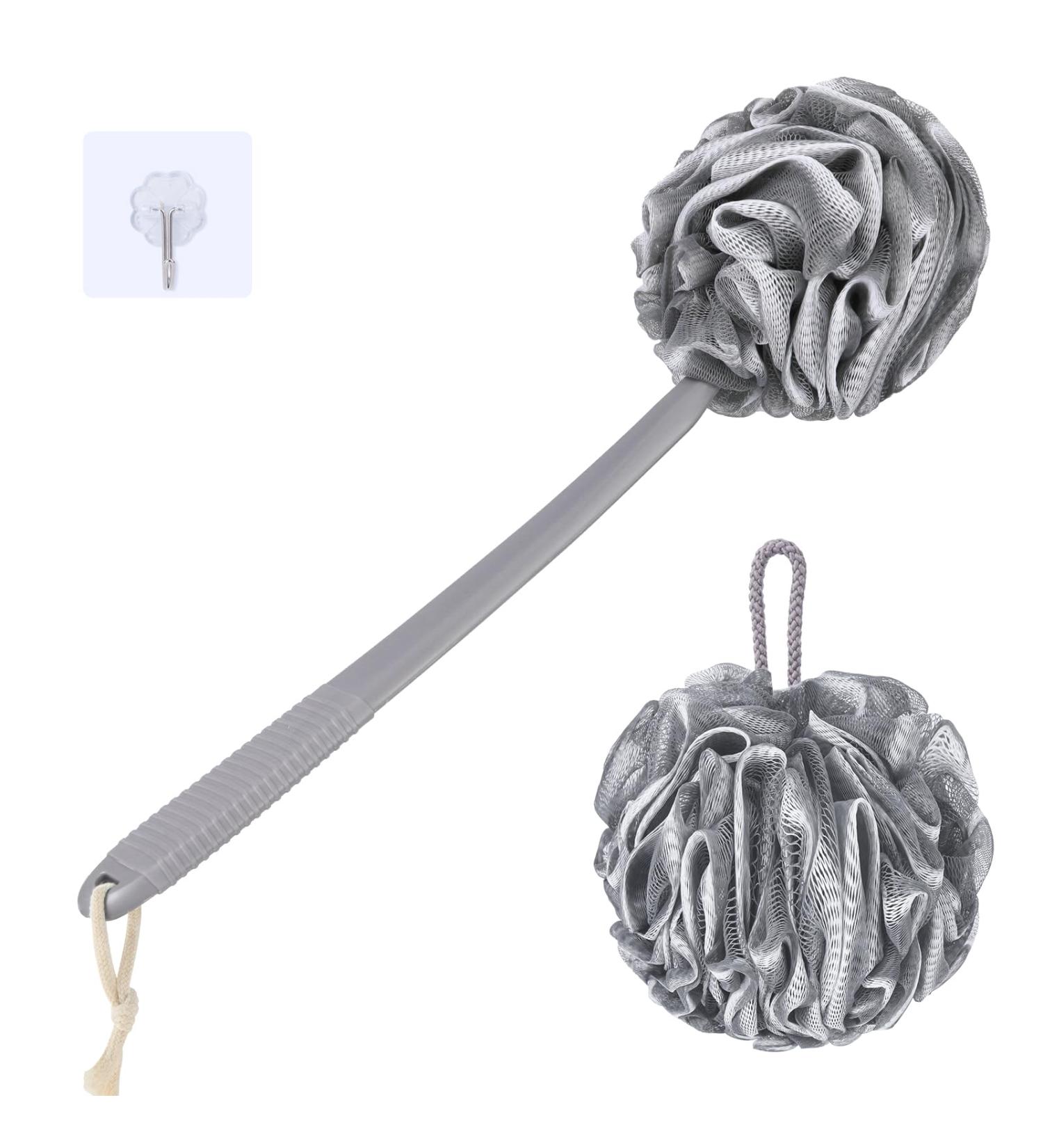 VANZAVANZU Loofah Sponge Set - Exfoliating Shower Puff with Long Handle, Anti-Slip Design - Gray/White - Buy Online on GoSupps.com