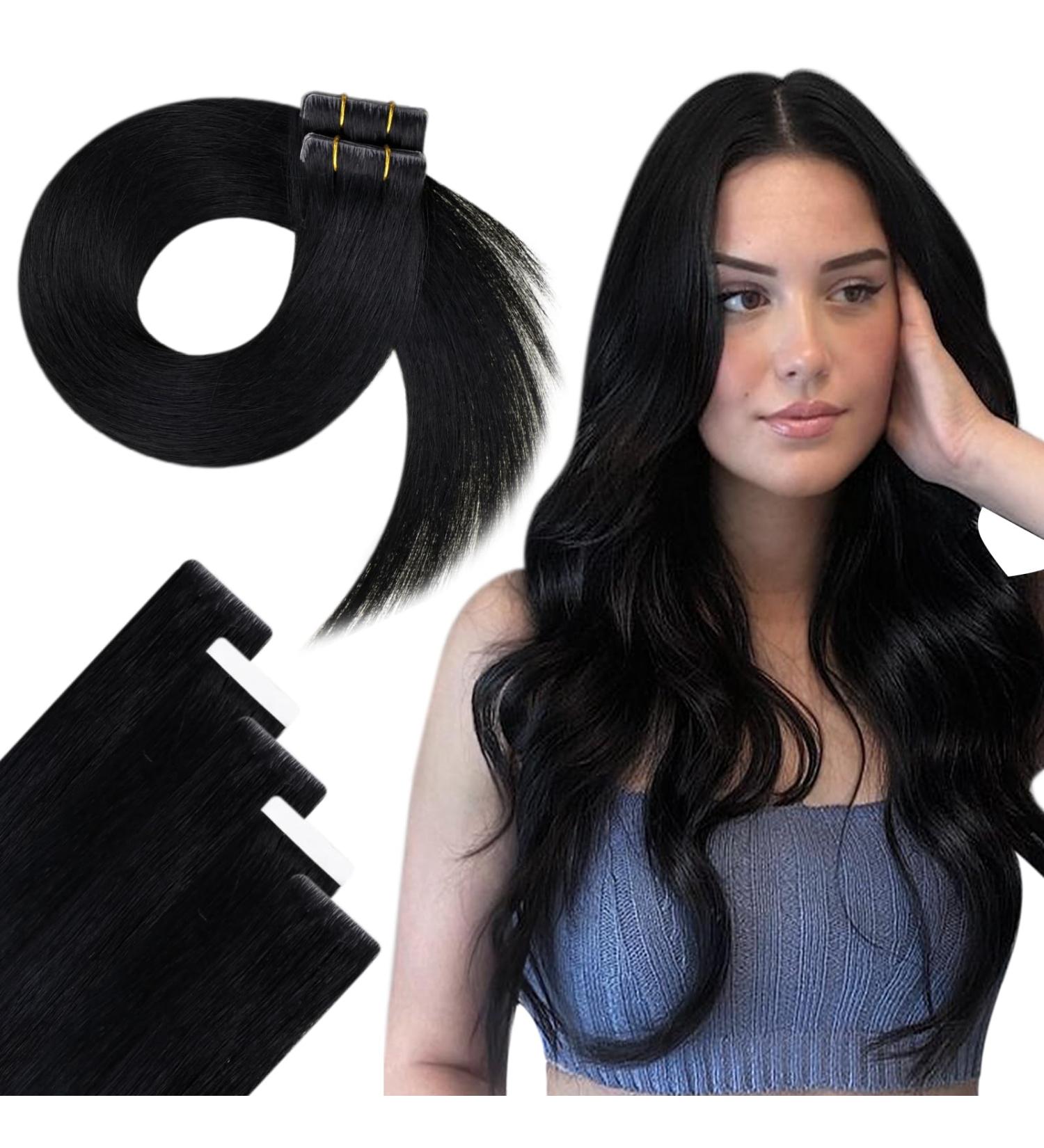 Hetto Remy Tape Extensions - Real Hair Black Injected Tape-in Extensions | 5PCs 45cm 18 Inch #1 - Buy Online on GoSupps.com
