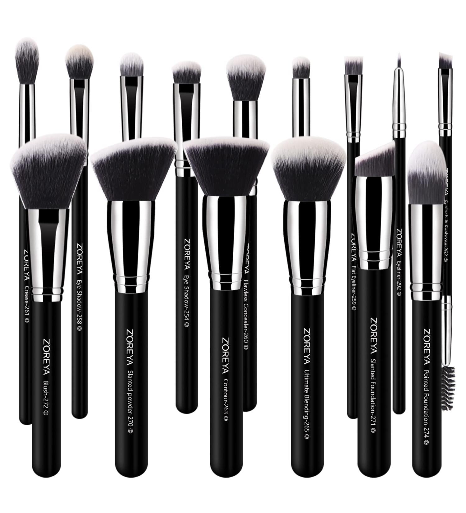 Zoreya Makeup Brush Set - Premium 15 Piece Kabuki Brush Set for Cosmetics - Cruelty-Free Synthetic Brushes for Foundation, Concealer, Blush, and Eye Shadows - Buy Online on GoSupps.com