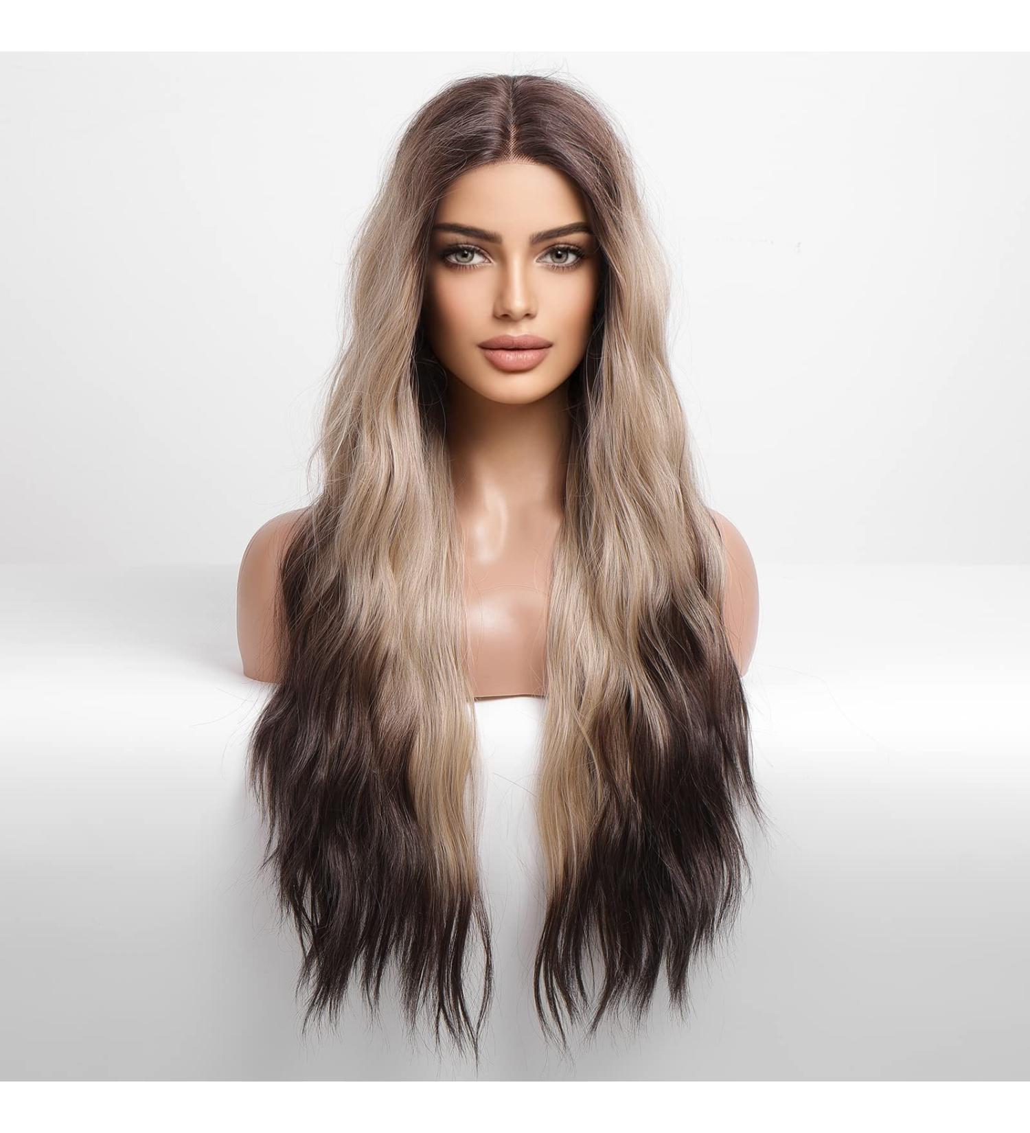 Blonde Unicorn Long Wavy Lace Front Wig for Women - Three Part Ombre Middle Part Wig - Buy Online on GoSupps.com