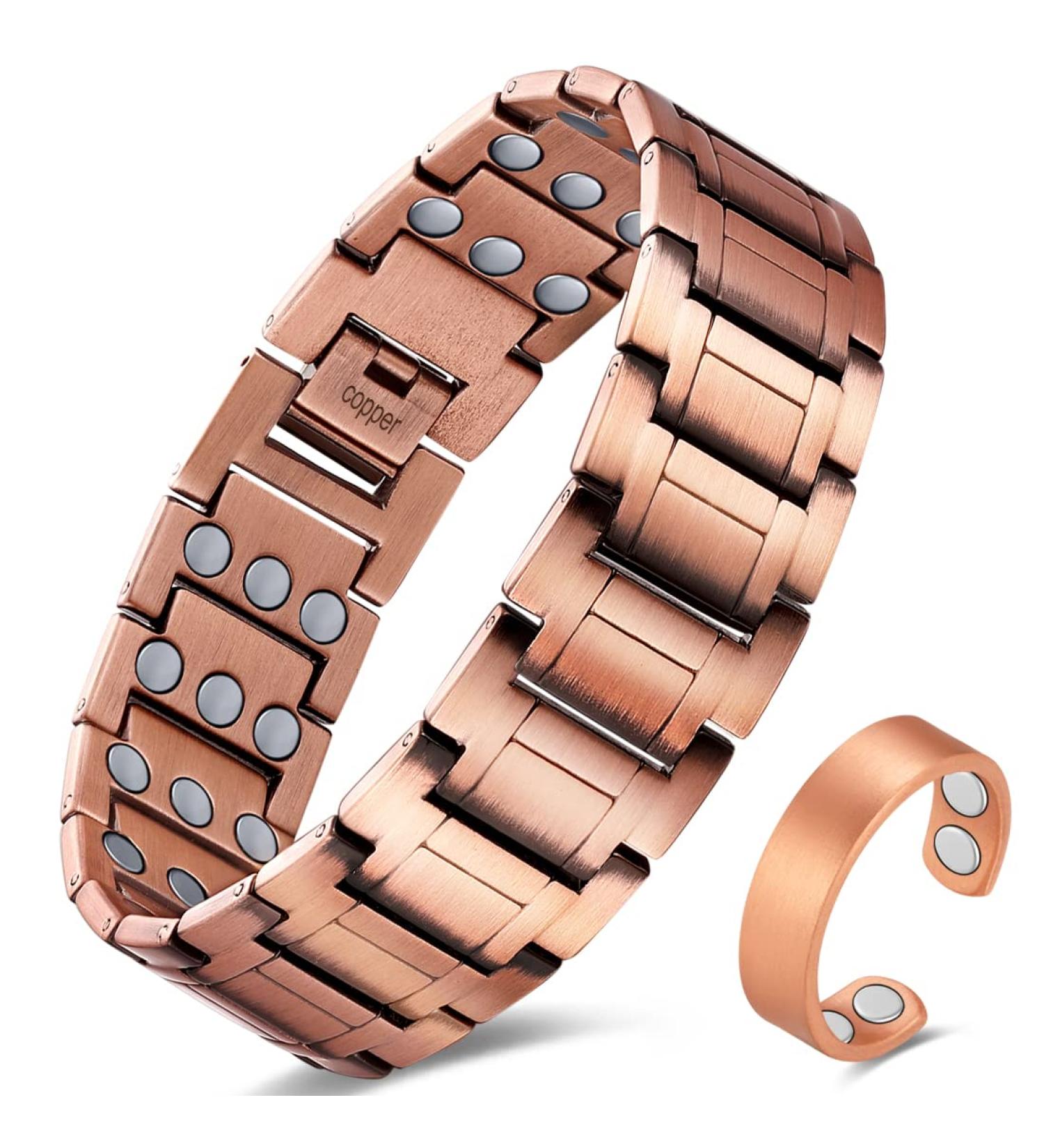 Copper Magnetic Bracelet for Men - Ultra Strength Double Row Brazaletes with Adjustment Tool & Gift Box - 3 Row Copper - Buy Online on GoSupps.com