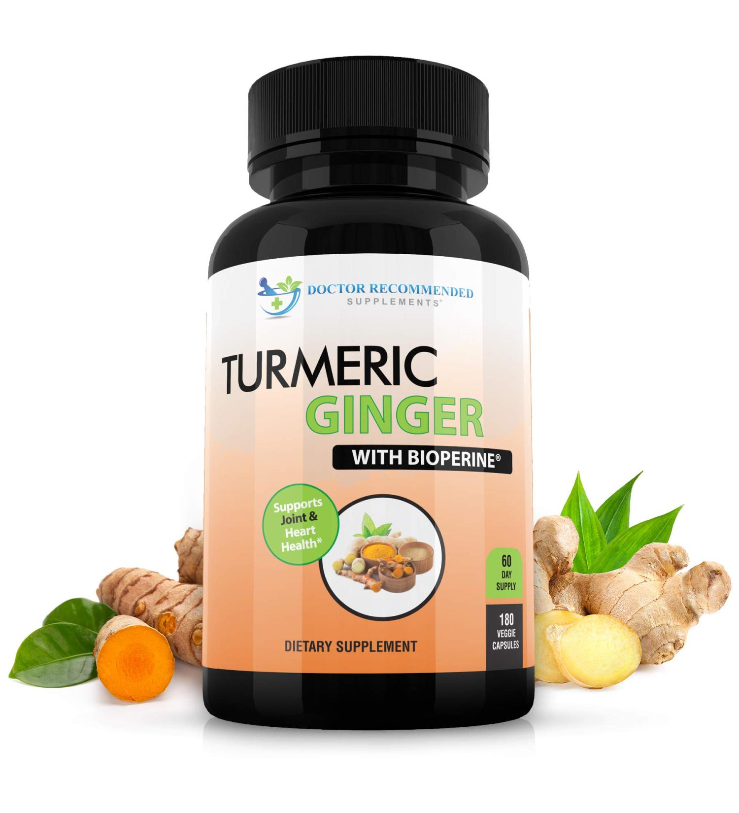 Turmeric Curcumin with Ginger 95% Curcuminoids & BioPerine - 180 Veg Capsules - Made in USA - Buy Online on GoSupps.com