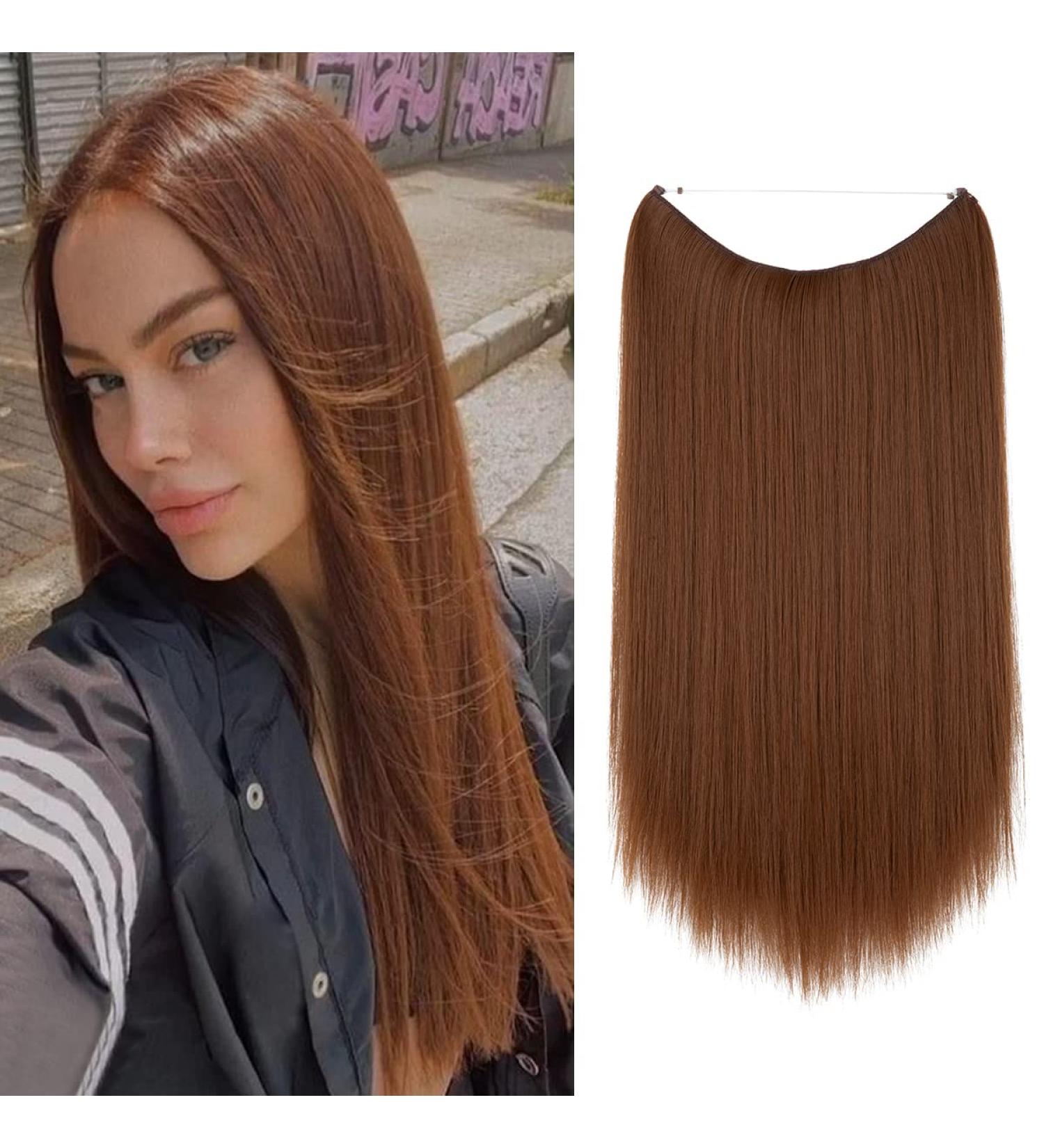 SARLA 22 Inch Invisible Wire Hair Extensions - Light Auburn Straight Synthetic Hairpiece - Adjustable Headband for Women - Pack of 1 - Buy Online on GoSupps.com