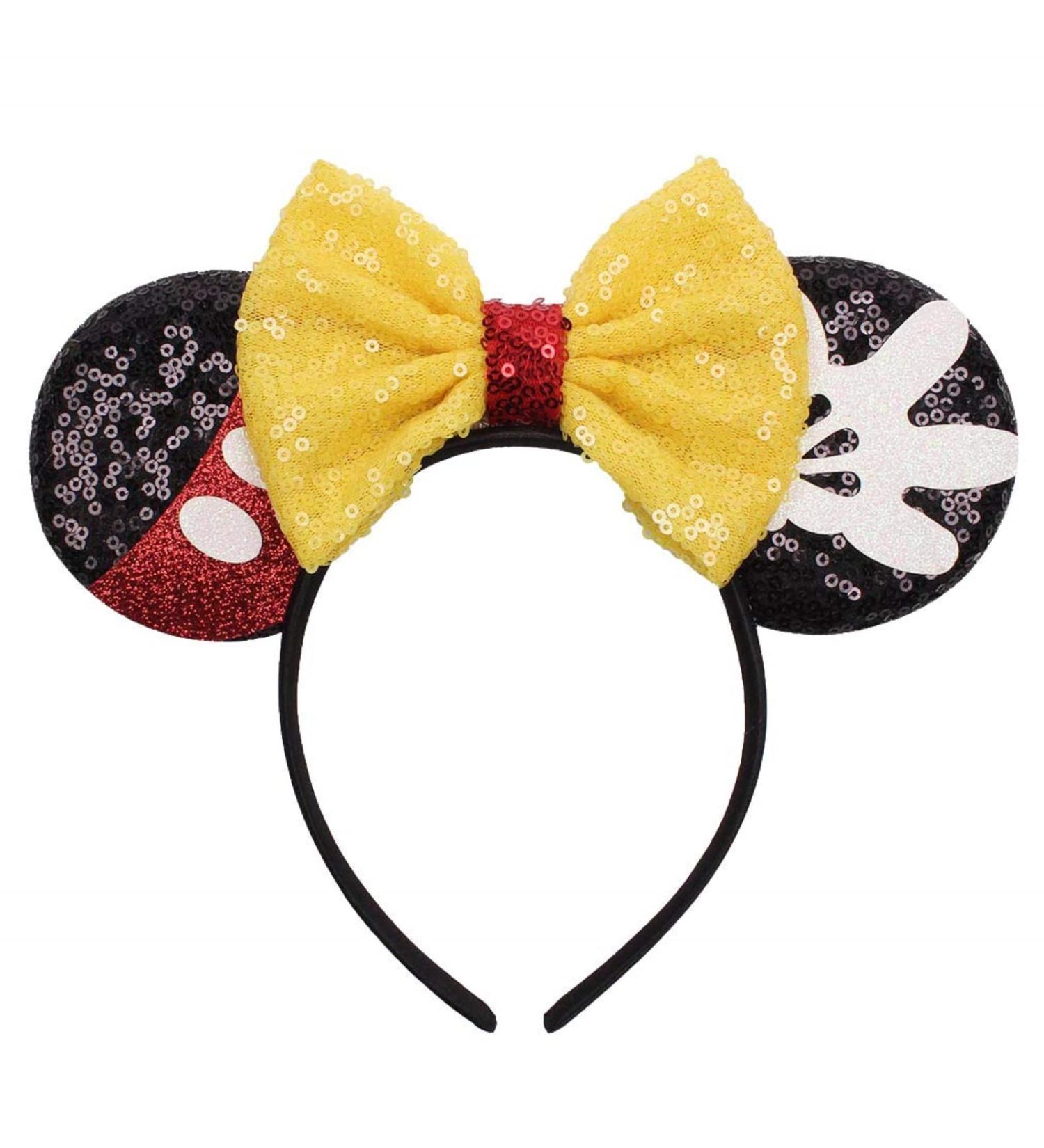 Mouse Ears Bow Headbands Shiny Bows Glitter Party Decoration Cosplay Costume for Kids Girls Women Princess Party Decorations Cosplay (Black+Yellow) 2 - Buy Online on GoSupps.com