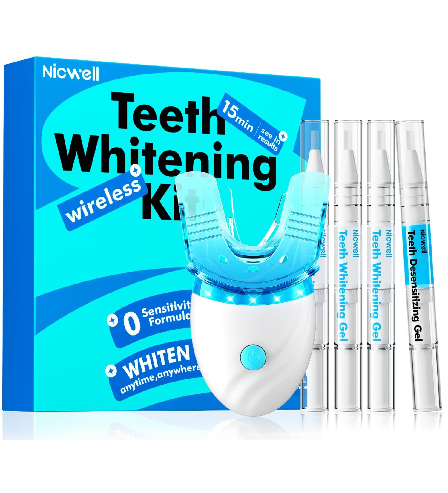 Nicwell Teeth Whitening Kit for Sensitive Tooth: 3 x 35% Carbamide Peroxide Gel & 1 Safe Remineralizing Pen - Teeth whitening LED light for Glow Gen Aged 18-34 - Oral Care for Dentist Office Daily use - Buy Online on GoSupps.com