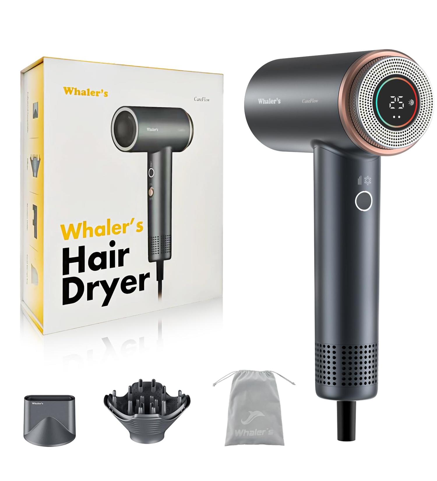 WHALER S Professional Ionic Hair Dryer - 1400W 4 Speeds Diffuser & Concentrator - Ideal for Home & Travel - Buy Online on GoSupps.com