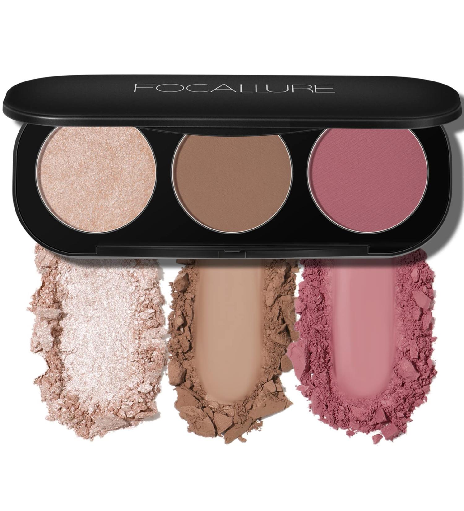FOCALLURE 3-in-1 Blush and Highlighter Palette | Cruelty-Free Matte Bronzer & Shimmer Illuminators for a Glowing Look | International Shipping Available - Buy Online on GoSupps.com