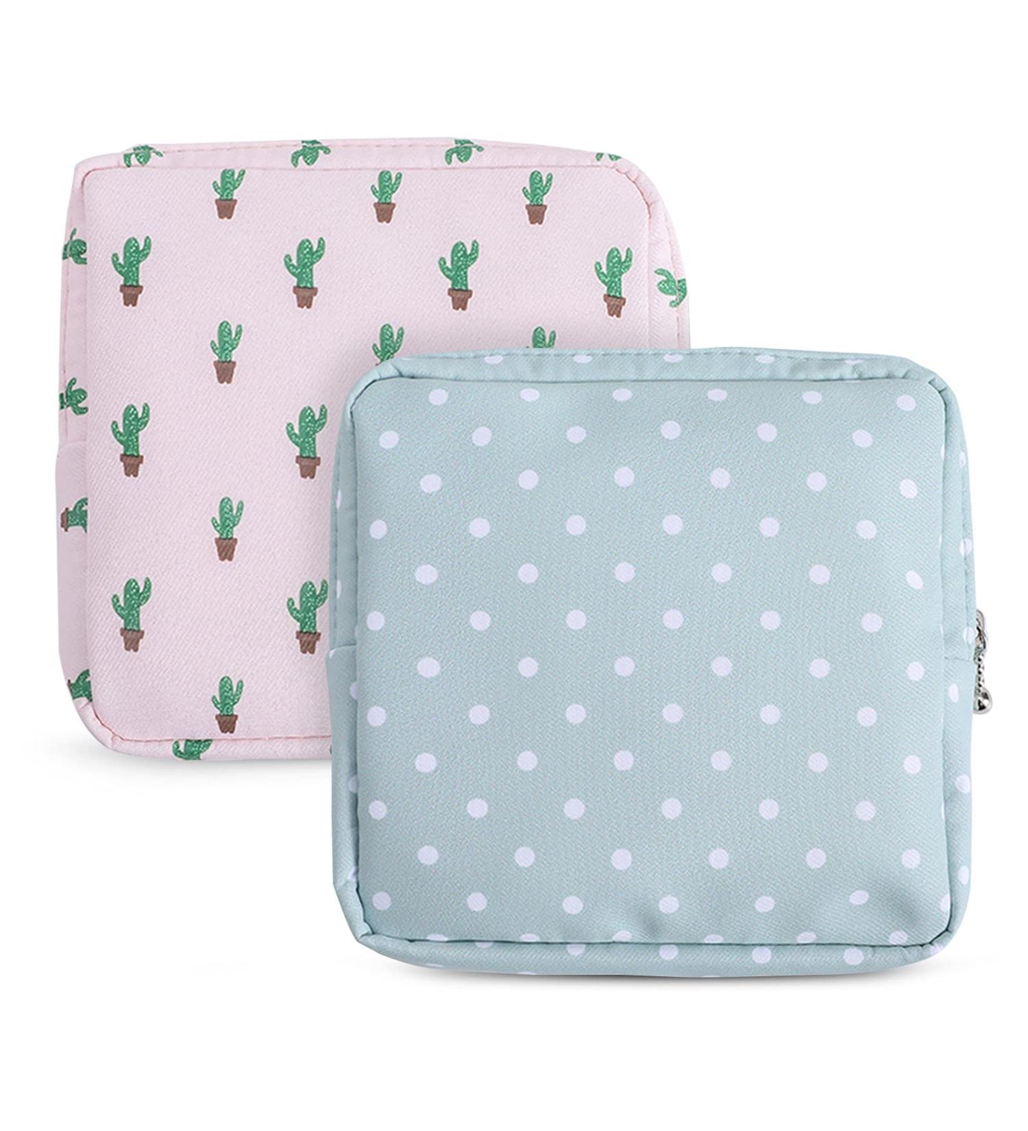 Sanitary Napkin Storage Bag 2-Pack with Zipper | 5x5 inches | First Period Bag for Girls/Women/Ladies | Pink Cactus Design - Buy Online on GoSupps.com