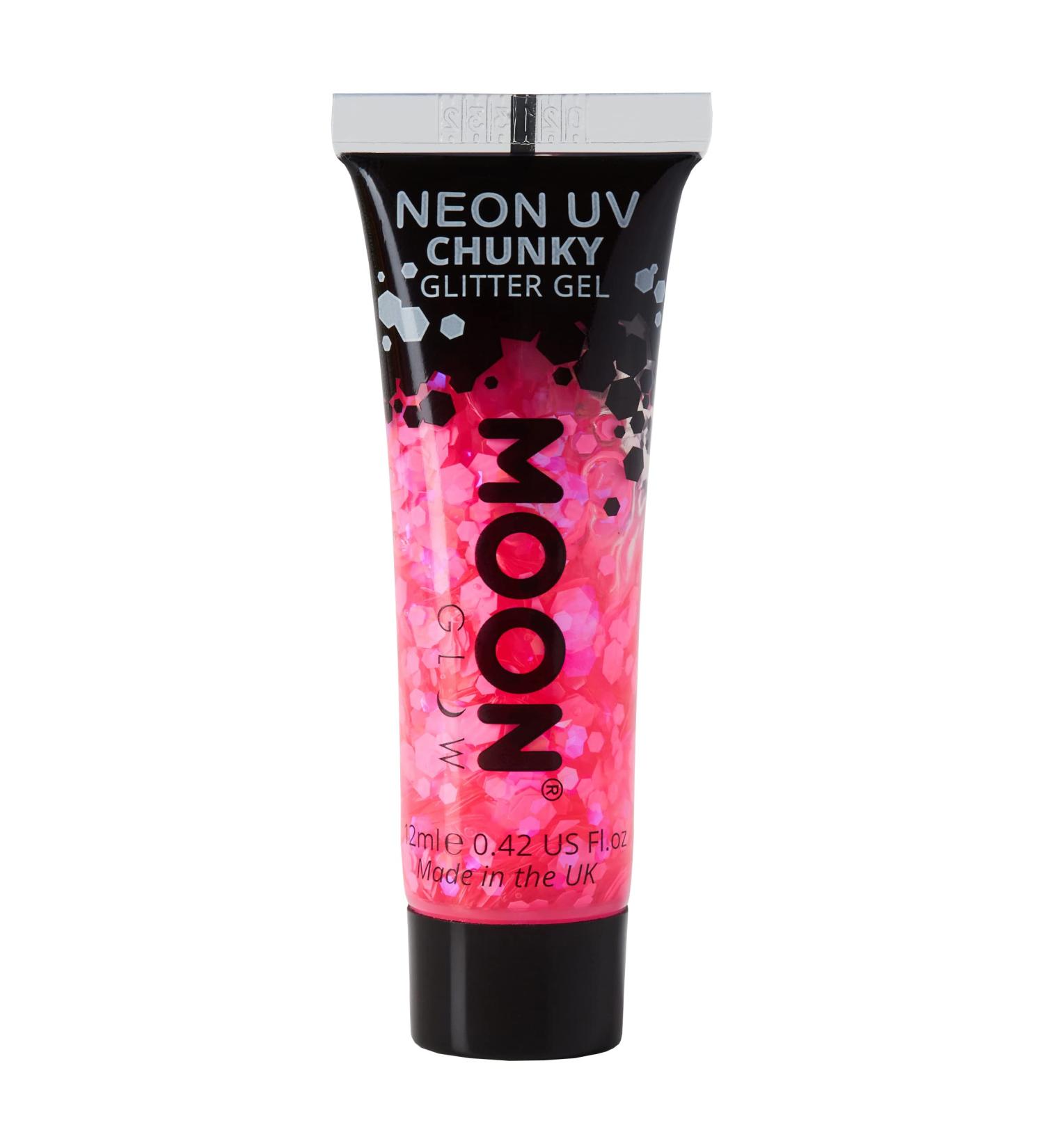 Neon UV Hot Pink Chunky Glitter Gel - 12ml | Face & Body Sparkle - Buy Online on GoSupps.com