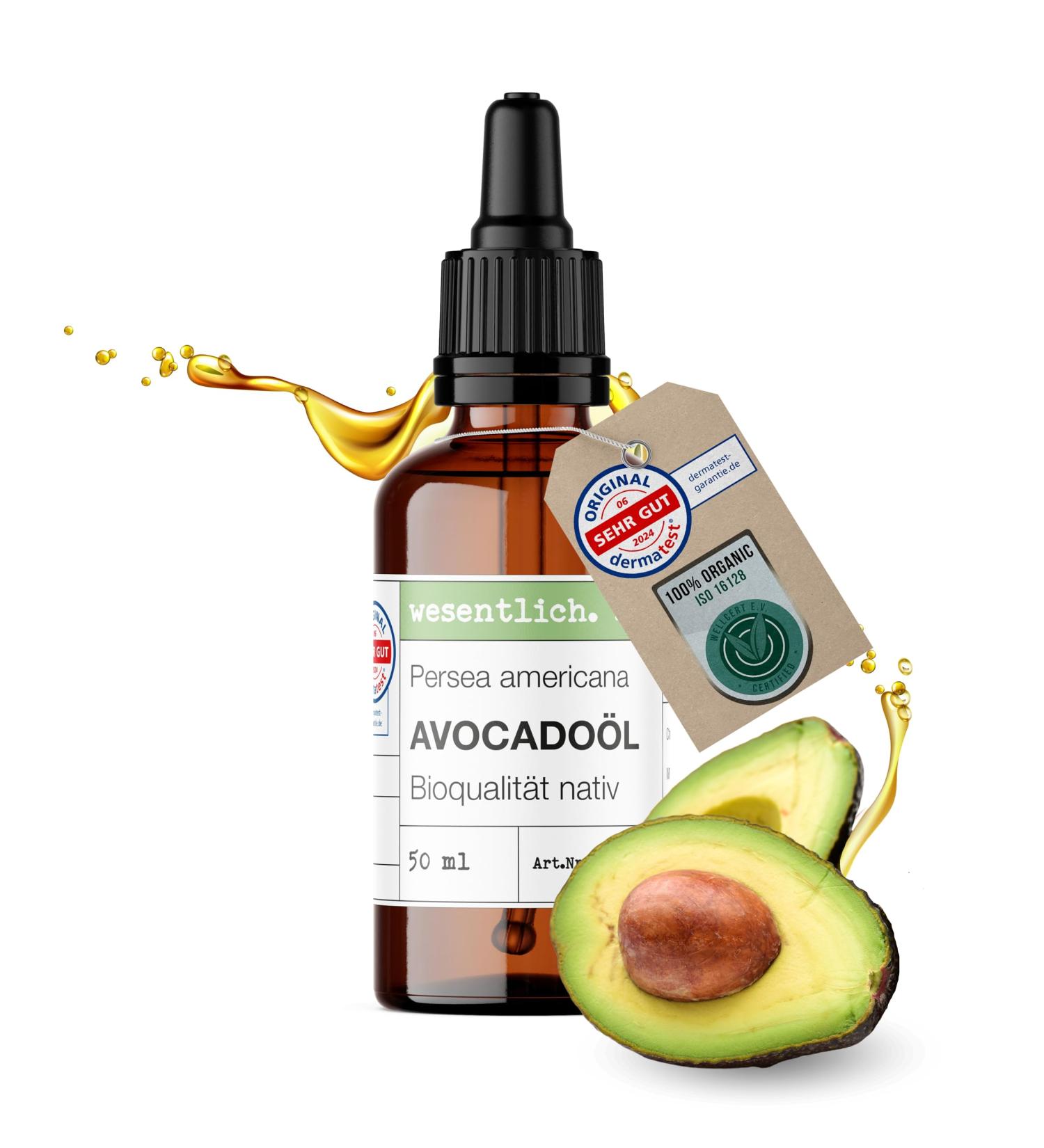  wesentlich. Essentially. Organic avocado oil 50 ml with dropper | Rich care for dry skin and brittle hair | Cold-pressed & pure | For face and body - Buy Online on GoSupps.com