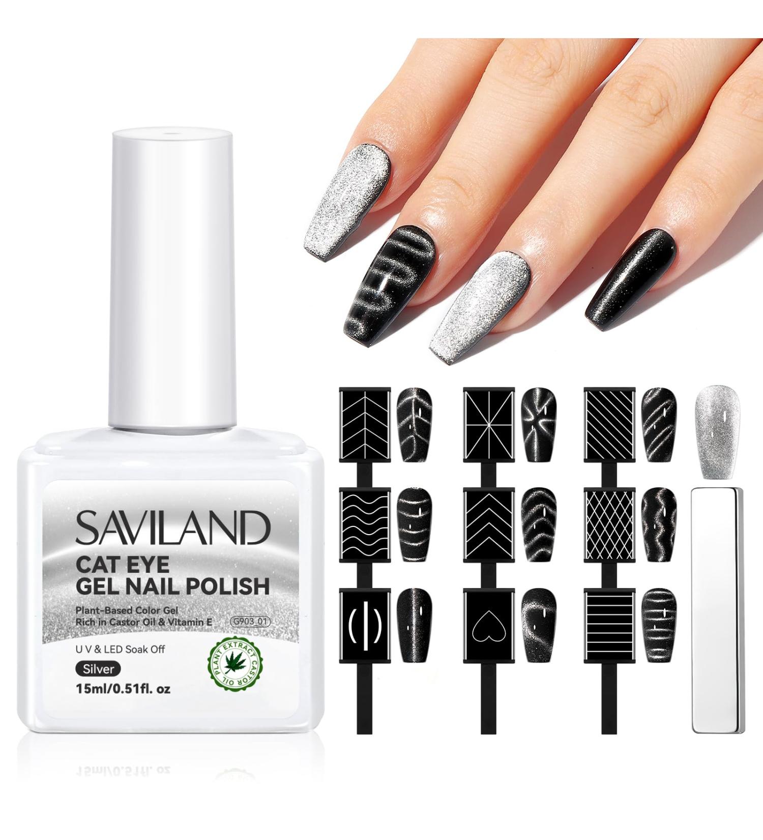 SAVILAND Silvery Cat Eye Gel Polish with 10PCS Magnet: 15ML Cats Eye Gel Nail Polish with Strong Nail Magnet Vitamin E Castor Oil Magnetic Gel Heart Line Diverse Cat Eye - Buy Online on GoSupps.com
