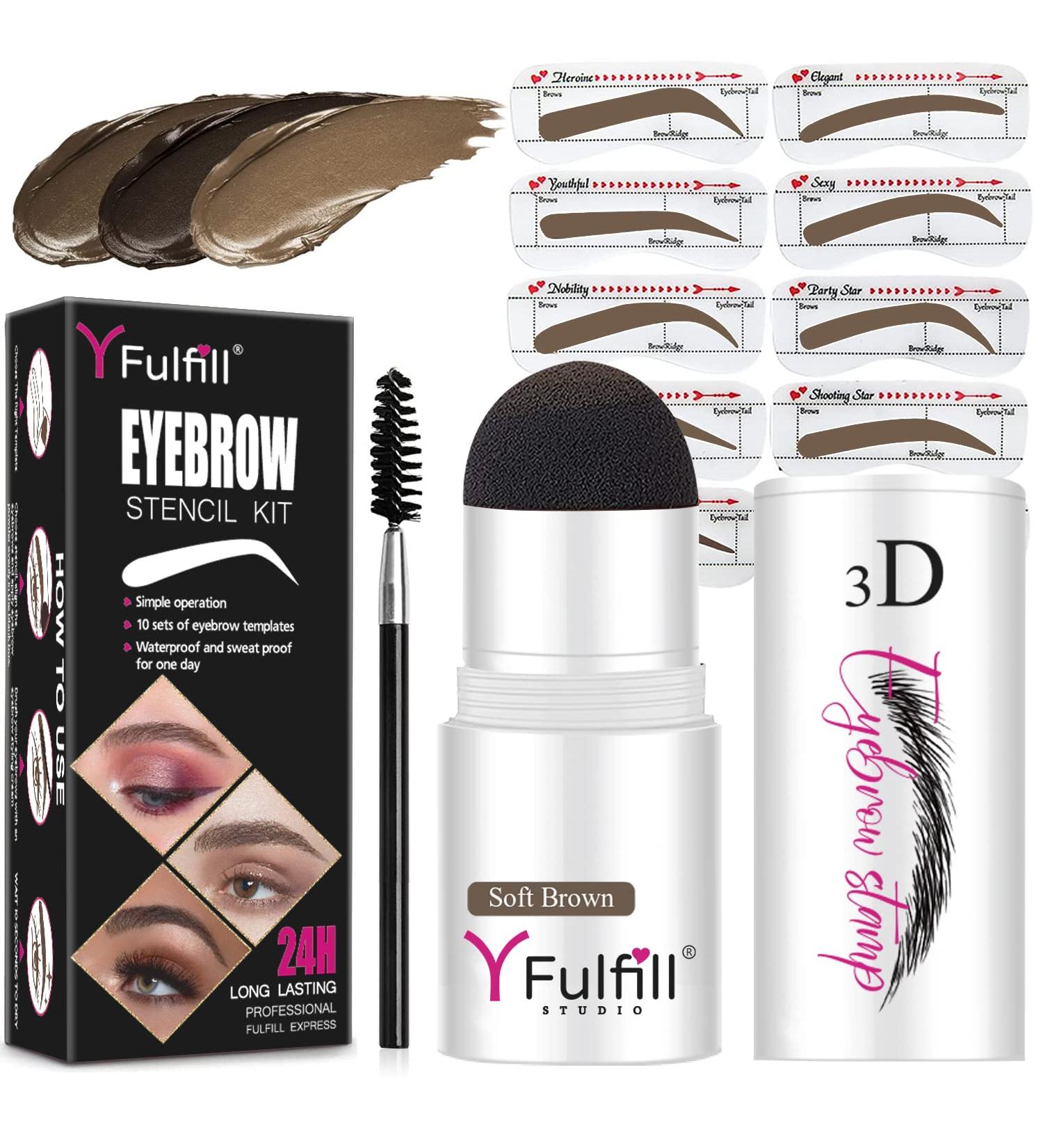 Yfulfill Eyebrow Stencils and Shaping Kit Soft Brown Adjustable Professional Waterproof Long Lasting Buildable Eyebrow Powder Stamp with 10 Eyebrow Stencils - Buy Online on GoSupps.com