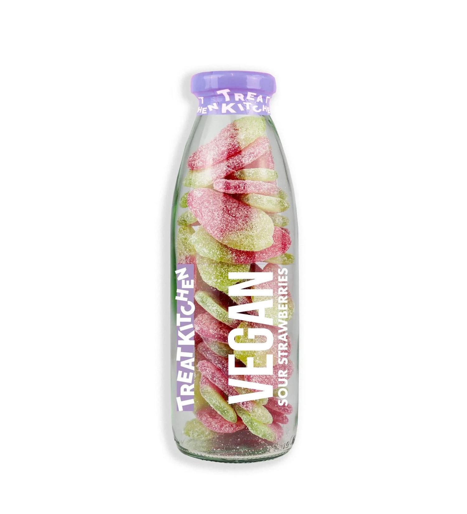 Vegan Sour Giant Strawberries Sweet in Reusable Glass Bottle 350g
