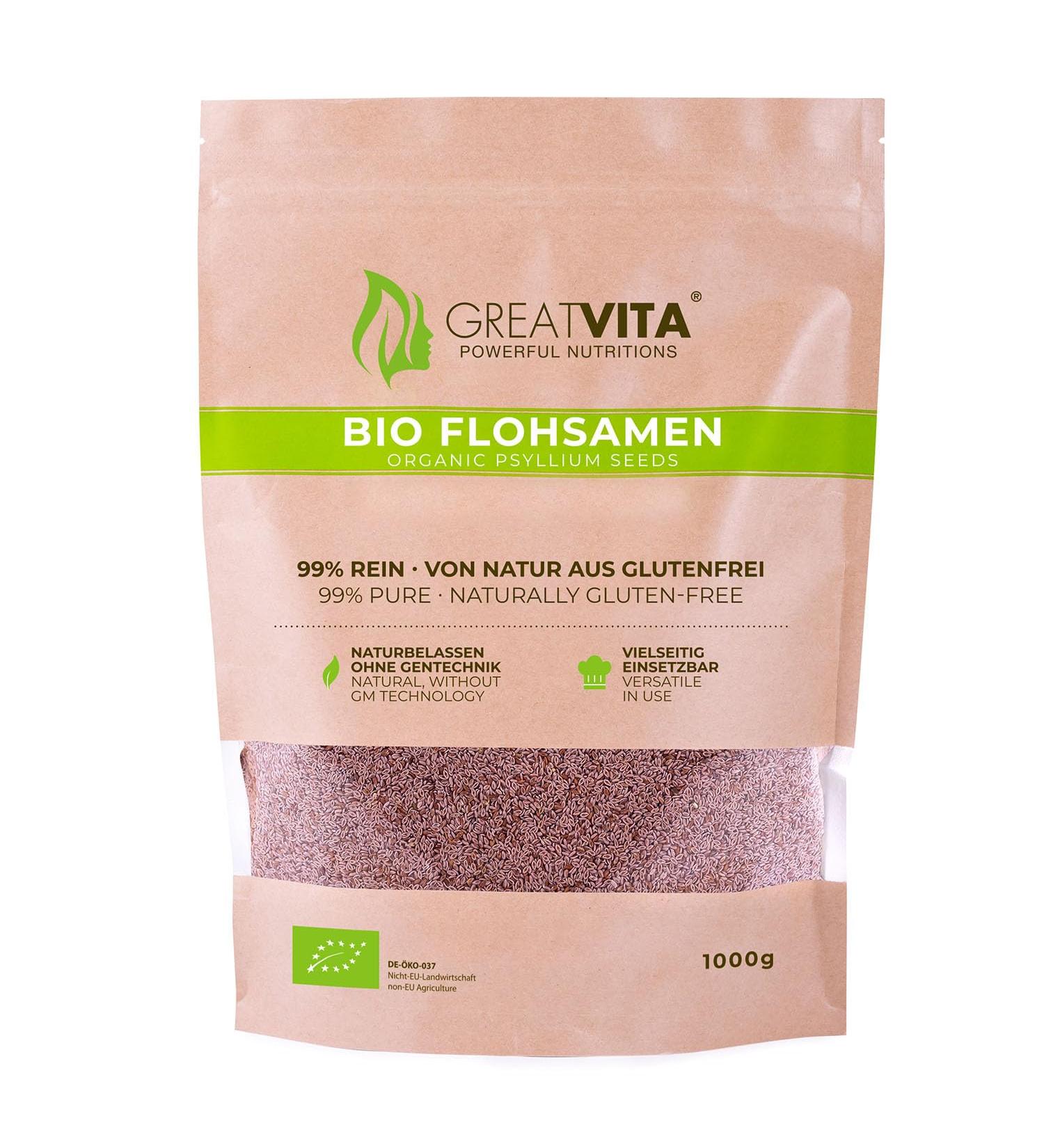 GreatVita Organic Psyllium 99% Pure Whole Psyllium 1000g | Best for Digestive Health & Natural Fiber - Buy Online on GoSupps.com