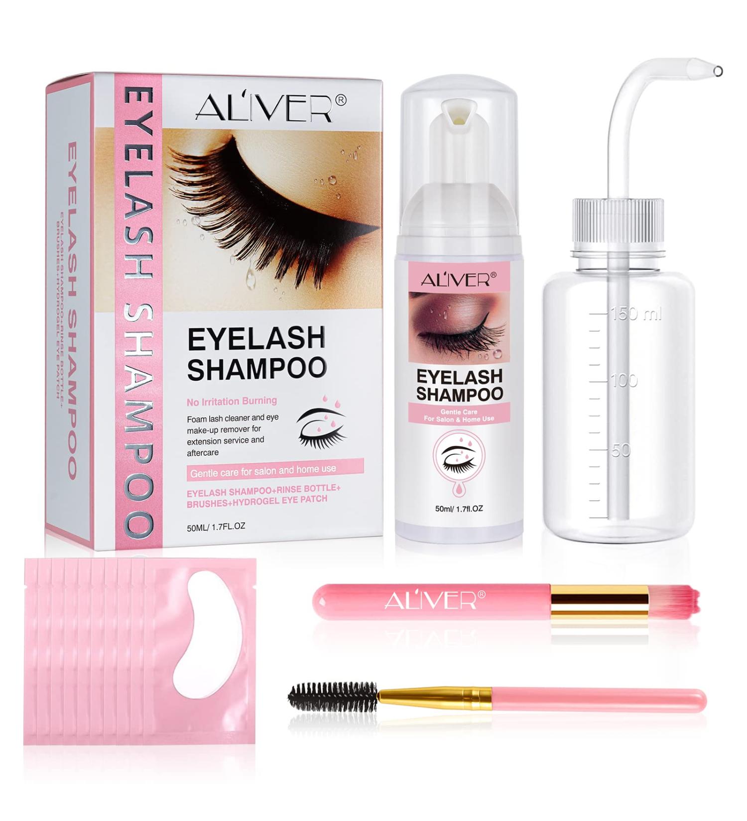 Eyelash Extension Shampoo 50ml + Rinse Bottle + Brushes + Hydrogel Eye Patch - Foaming Eyelid Cleanser Paraben & Sulfate Free - Buy Online on GoSupps.com