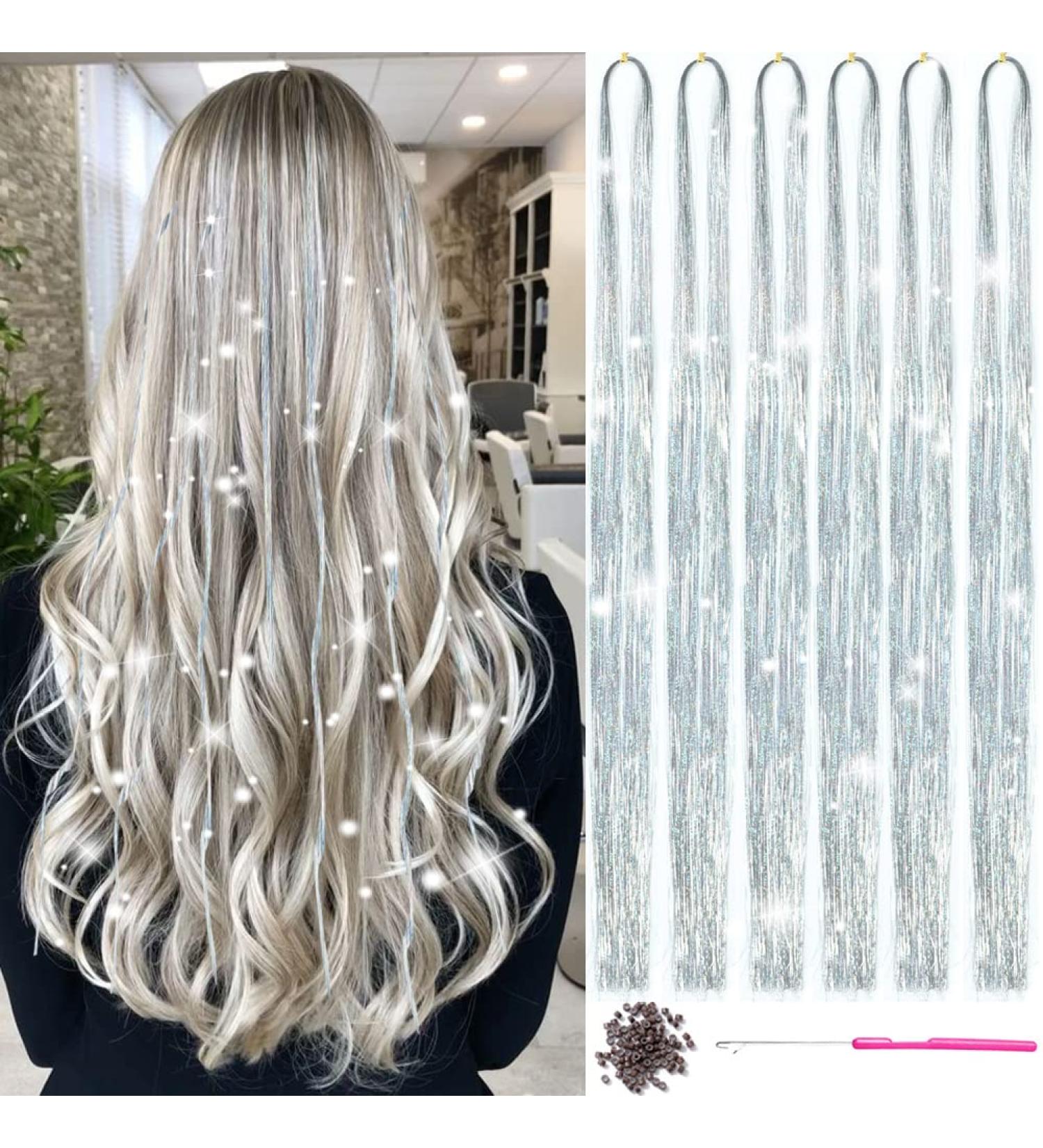 Silver Hair Tinsel Kit - Heat Resistant Fairy Glitter Extensions for Women and Girls - Buy Online on GoSupps.com