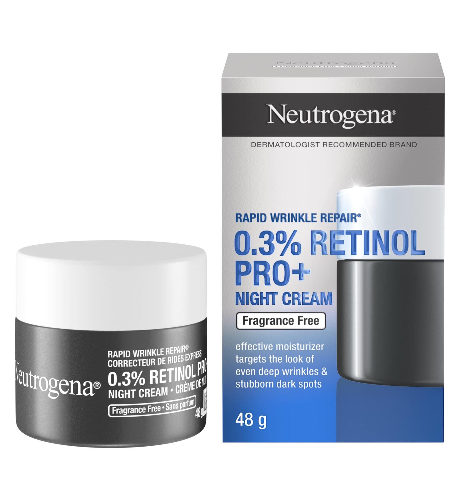 Neutrogena Rapid Wrinkle Repair 0.3% Retinol Pro+ Night Cream Night Face Moisturizer with Retinol Fragrance Free 50ml Unscented 48 ml (Pack of 1) - Buy Online on GoSupps.com