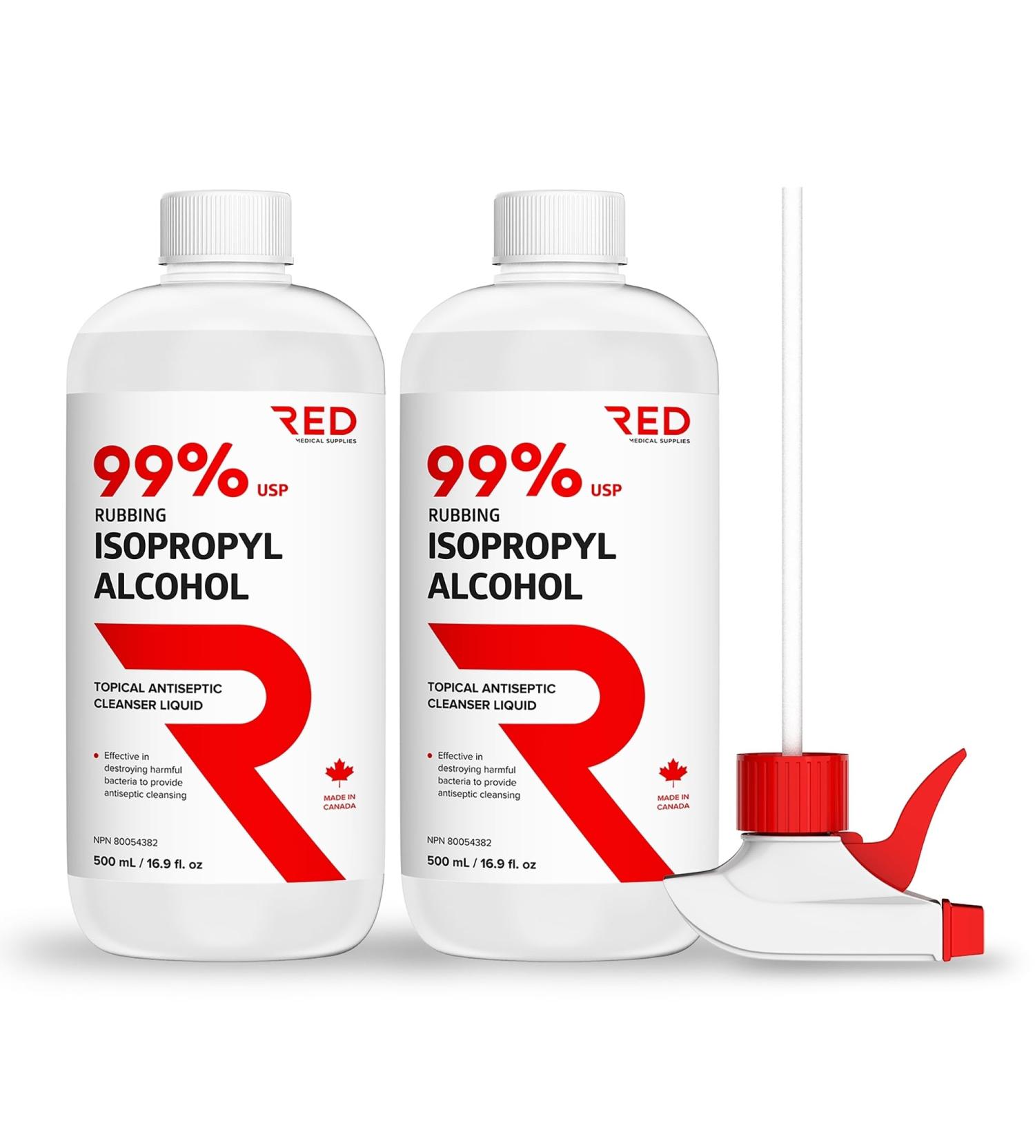Isopropyl Rubbing Alcohol 99% 2 x 500 mL - Pharmaceutical Grade Household & Electronics Cleaner - 2 Bottles + Free Spray Bottle. 2 Bottles + Spray Trigger - Buy Online on GoSupps.com