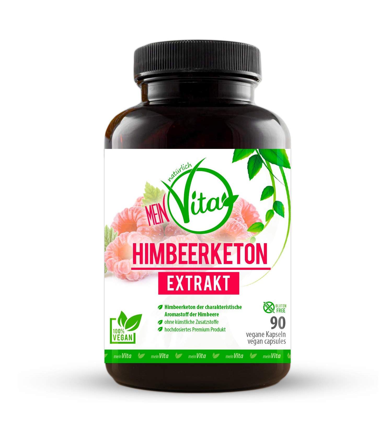 MeinVita Raspberry Ketone Extract 1350 mg - 100% Vegan Capsules High Dose 90 Pieces for Weight Loss & Metabolism Support - Buy Online on GoSupps.com