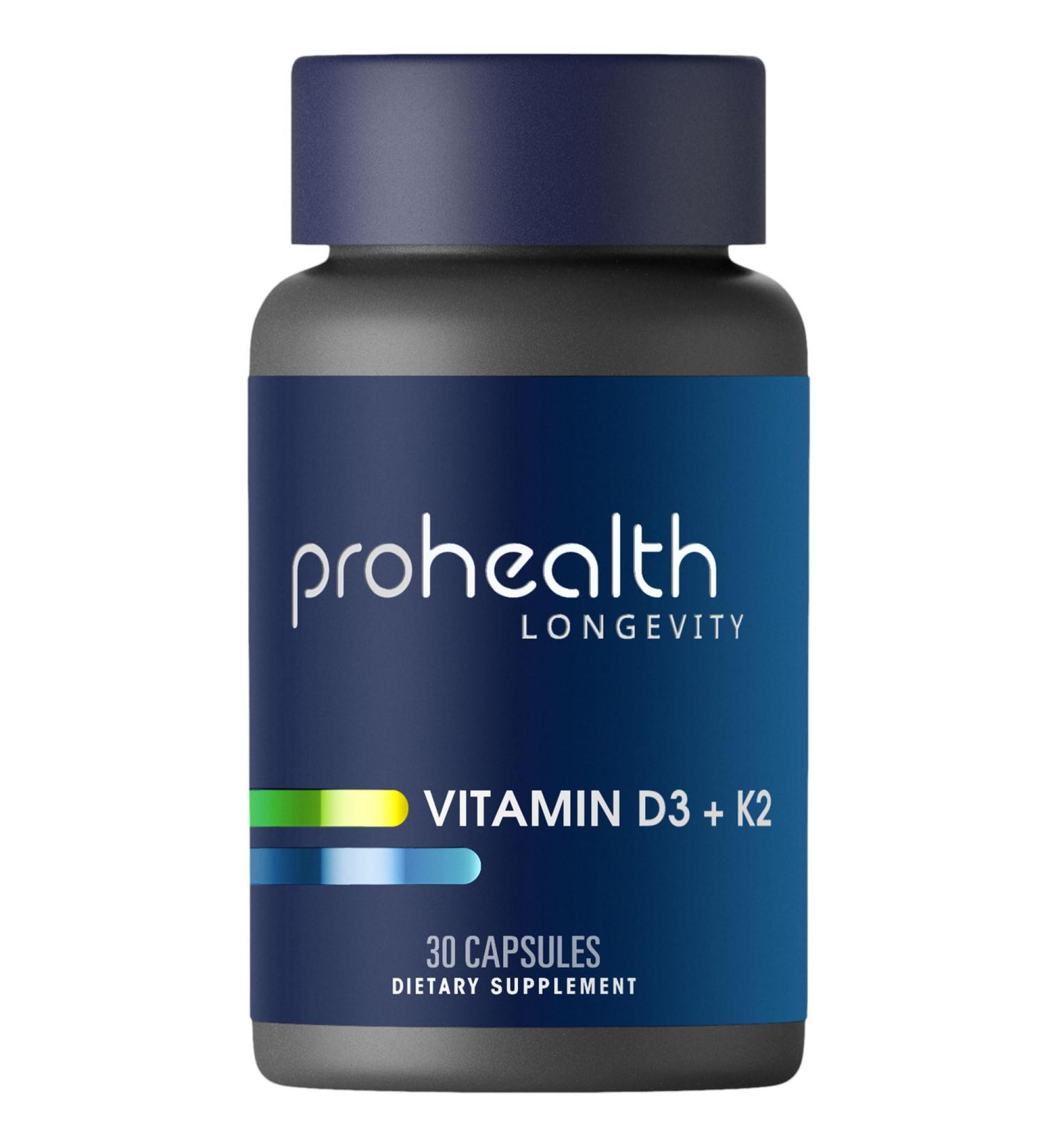 ProHealth Vitamin D3 + K2 | 30 Capsules | Bioactive VegD3 & MK-7 for Bone Heart & Immune Support | Non-GMO Triple Lab-Tested USA GMP-Certified