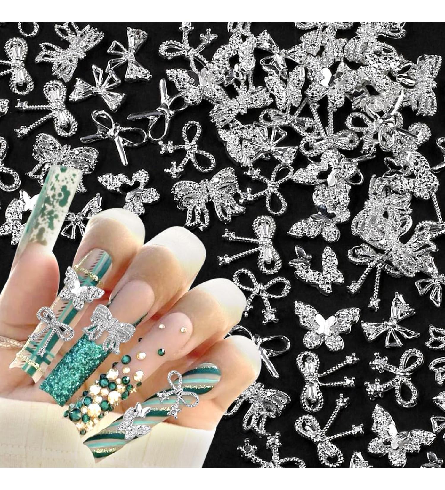 50 Pieces 3D Alloy Bow & Butterfly Nail Charms - Silver Nail Art Decorations for Stunning Nail Designs - Buy Online on GoSupps.com