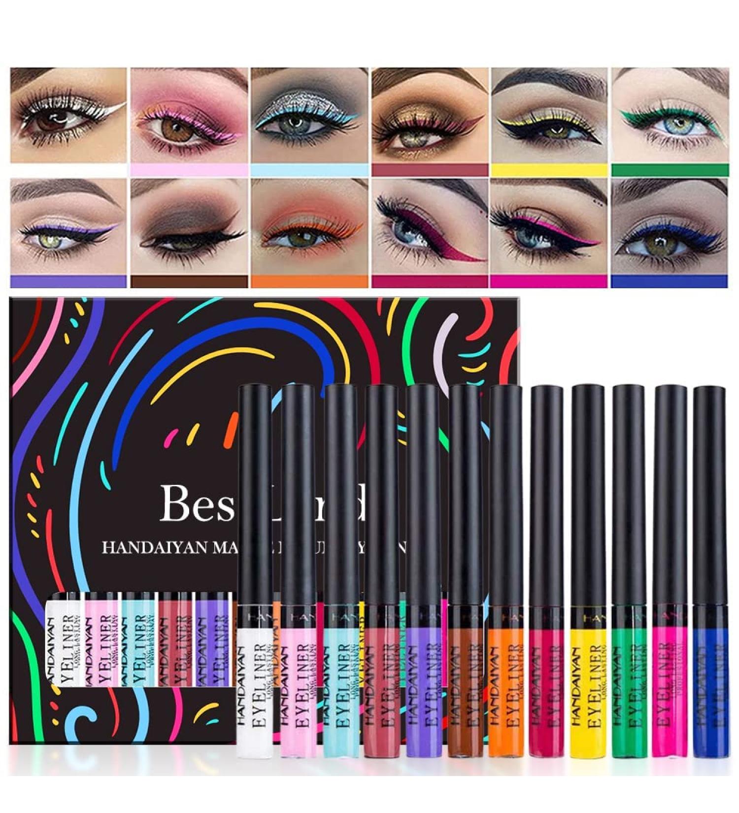 12 Colors Matte Liquid Eyeliner Set | Waterproof Neon Rainbow Eye Liners | Smudge-Proof Halloween Makeup Gift for Women - Buy Online on GoSupps.com