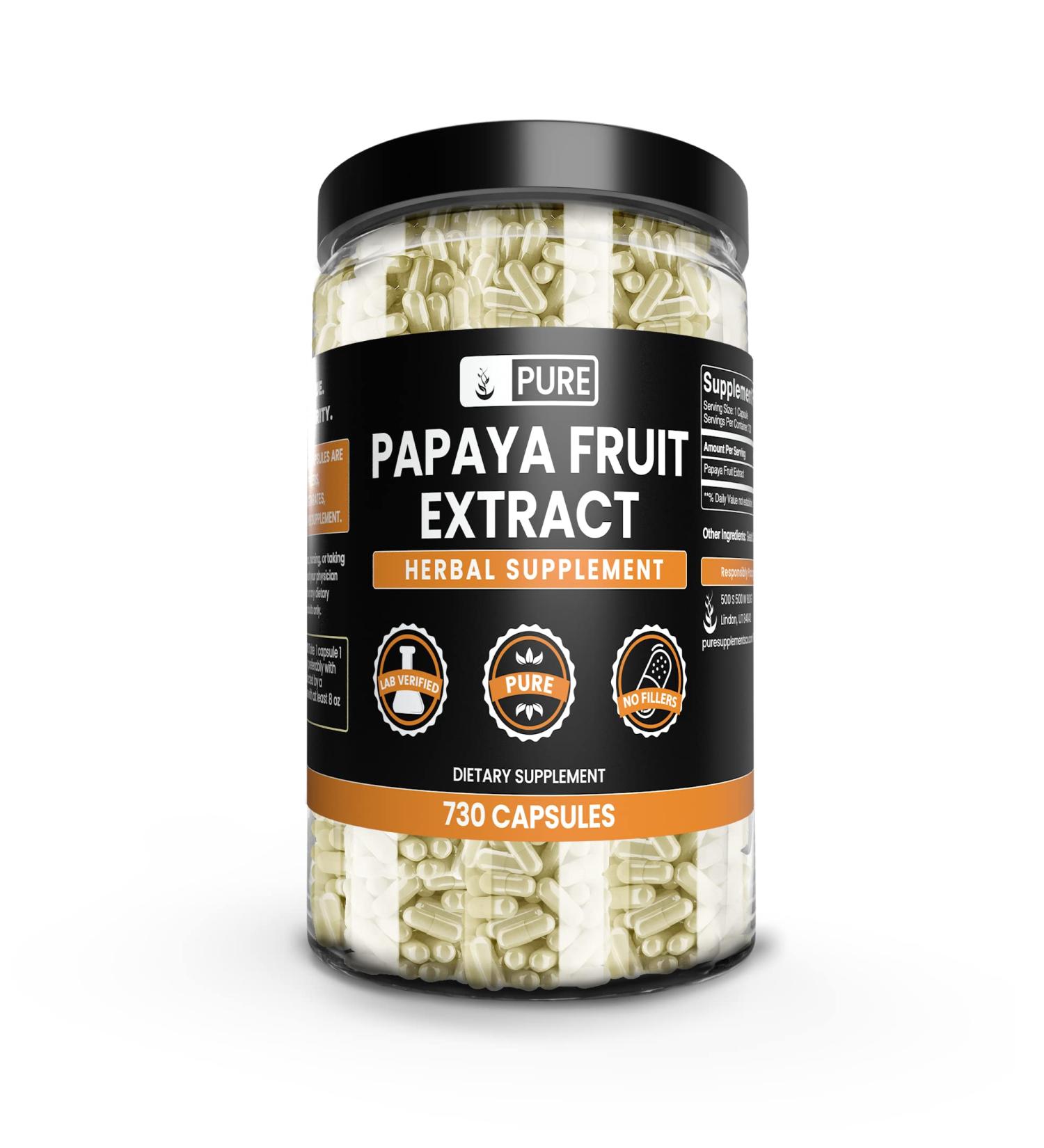 Pure Original Ingredients Papaya Extract (730 Capsules) No Magnesium Or Rice Fillers Always Pure Lab Verified 730 Count (Pack of 1) - Buy Online on GoSupps.com