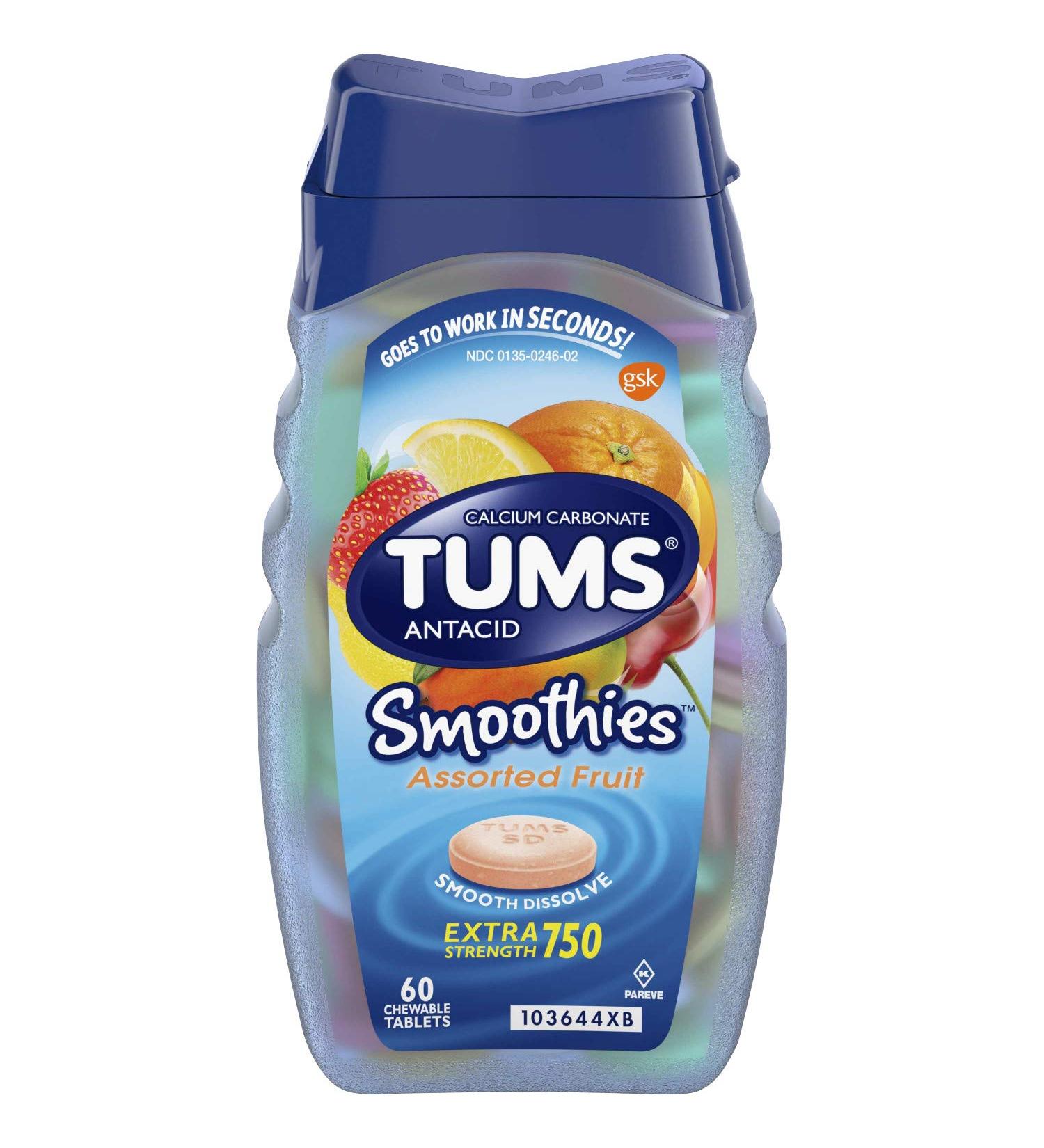 Tums Smooth Dissolve Chewable Tablets Assorted Fruit - 60 tablets
