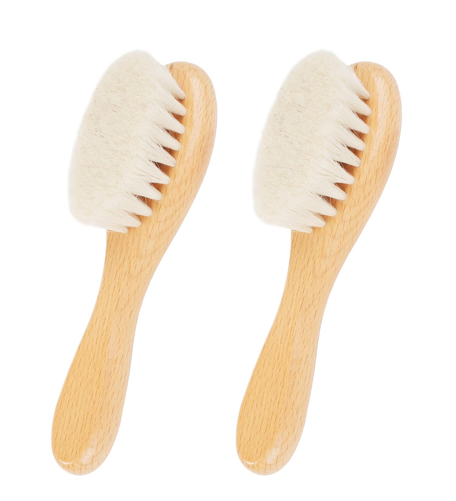 2 Pcs Natural Soft Baby Hair Brush Set with Wooden Handle - Gentle Goat Bristles for Newborns & Toddlers - Buy Online on GoSupps.com