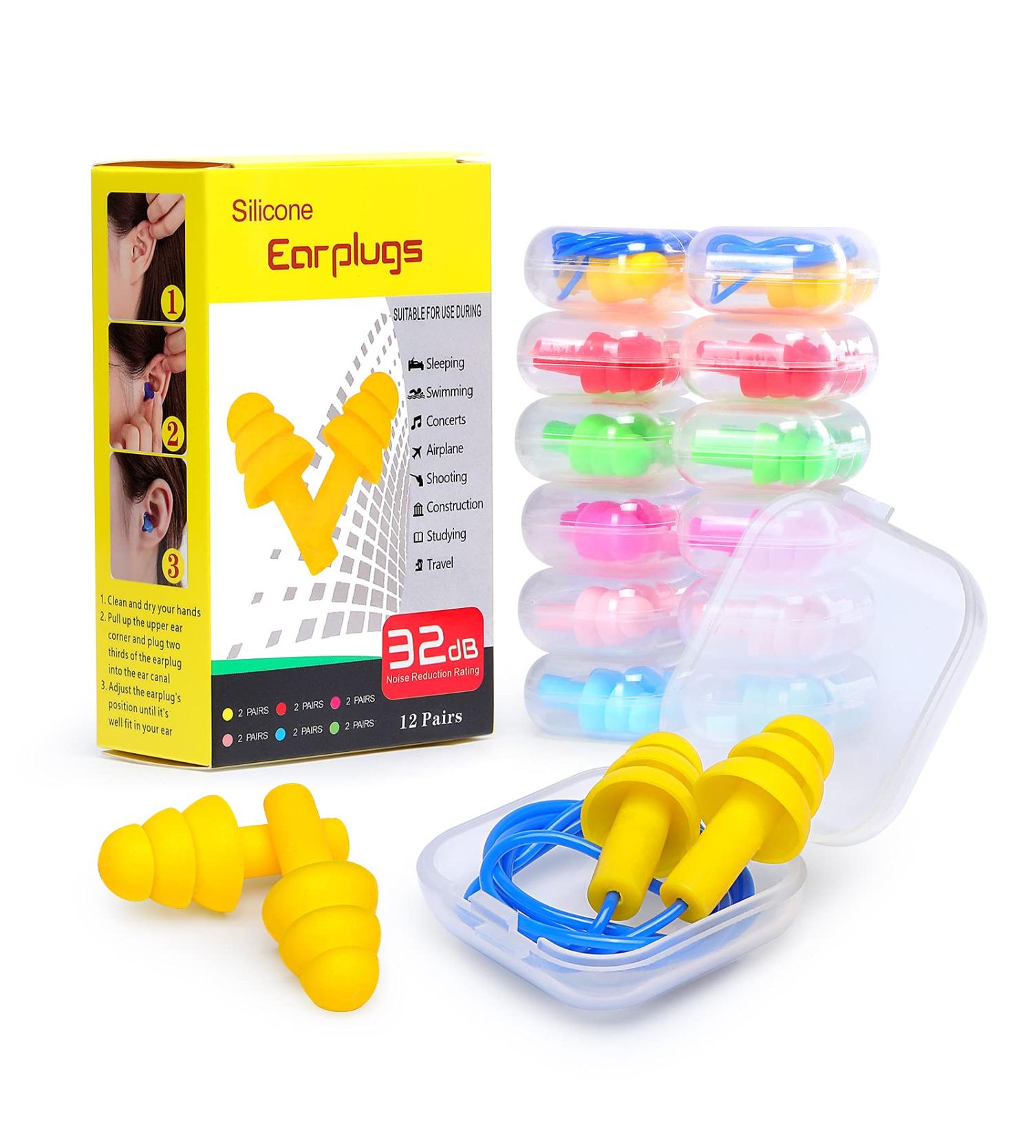 12 Pair Reusable Silicone Ear Plugs for Sleeping & Noise Cancelling - Ideal for Study, Work, Travel - Kids & Adults - Multicolored - Buy Online on GoSupps.com