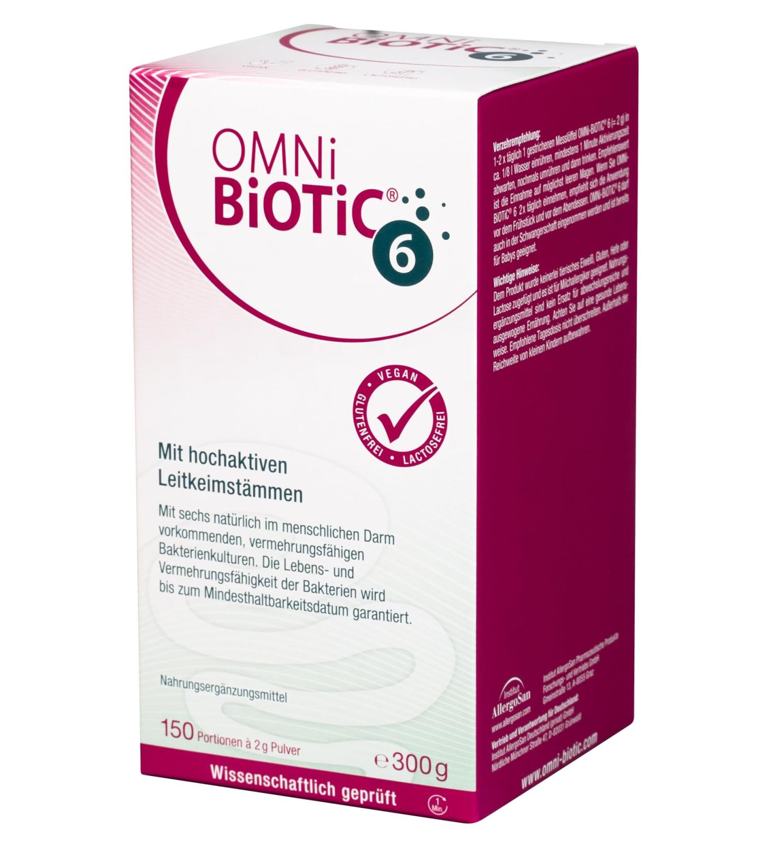 Omni Biotic 6 Powder - 150 Portions (300g) | Vegan Gluten-Free Lactose-Free Prebiotic with 6 Bacterial Strains & 4 Billion CFU per Dose - International Shipping Available - Buy Online on GoSupps.com