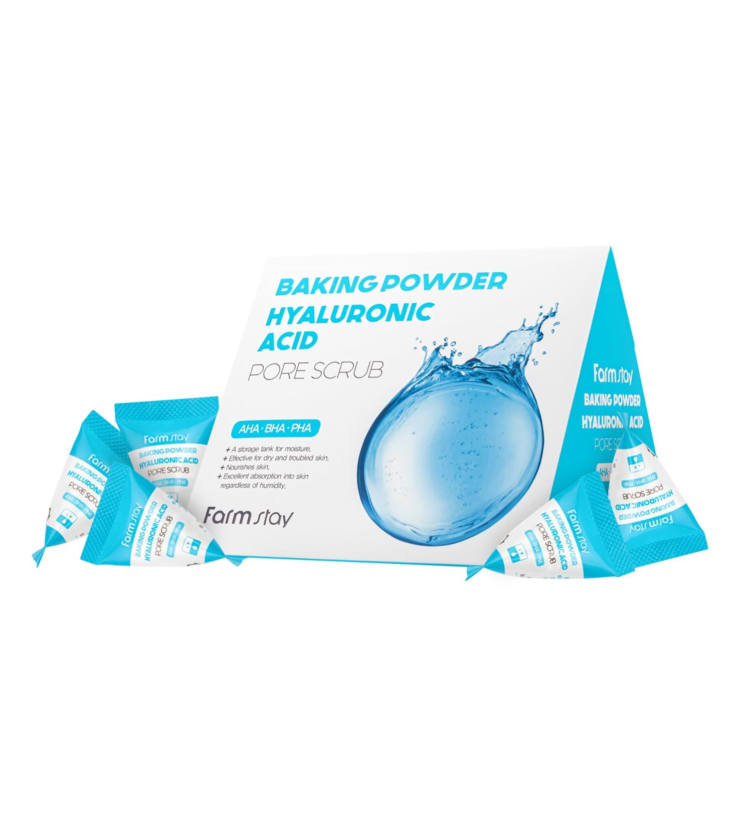 Farmstay Baking Powder Hyaluronic Acid Pore Scrub - Deep Cleansing Face Scrub with AHA BHA PHA - 7 Pack for Radiant Skin - Buy Online on GoSupps.com