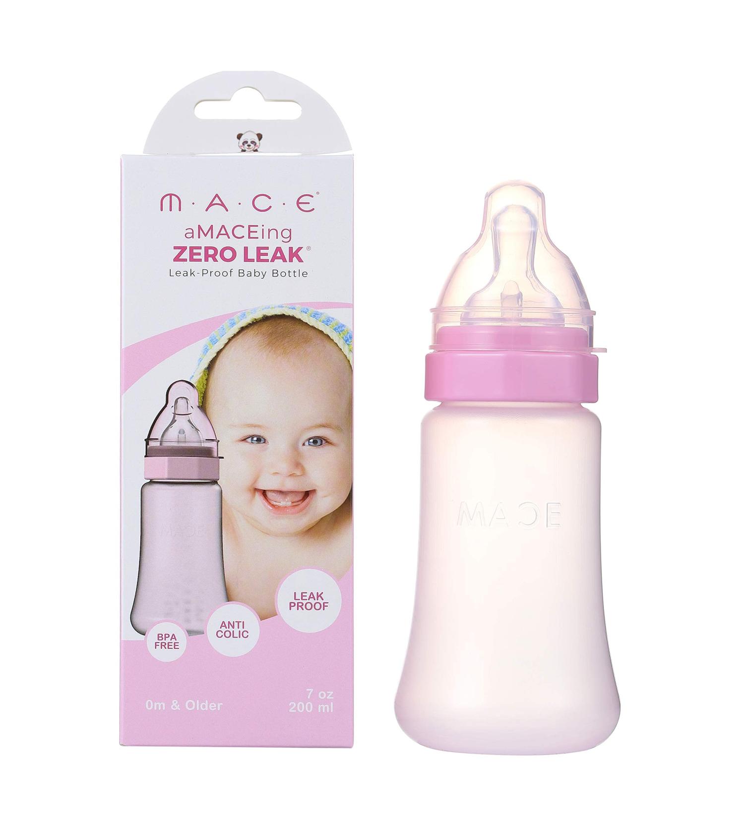 aMACEing ZERO LEAK Baby Bottle | Made in USA | Anti-Colic Vent | Variable Flow | Leak-proof 7oz (Pink) - Buy Online on GoSupps.com