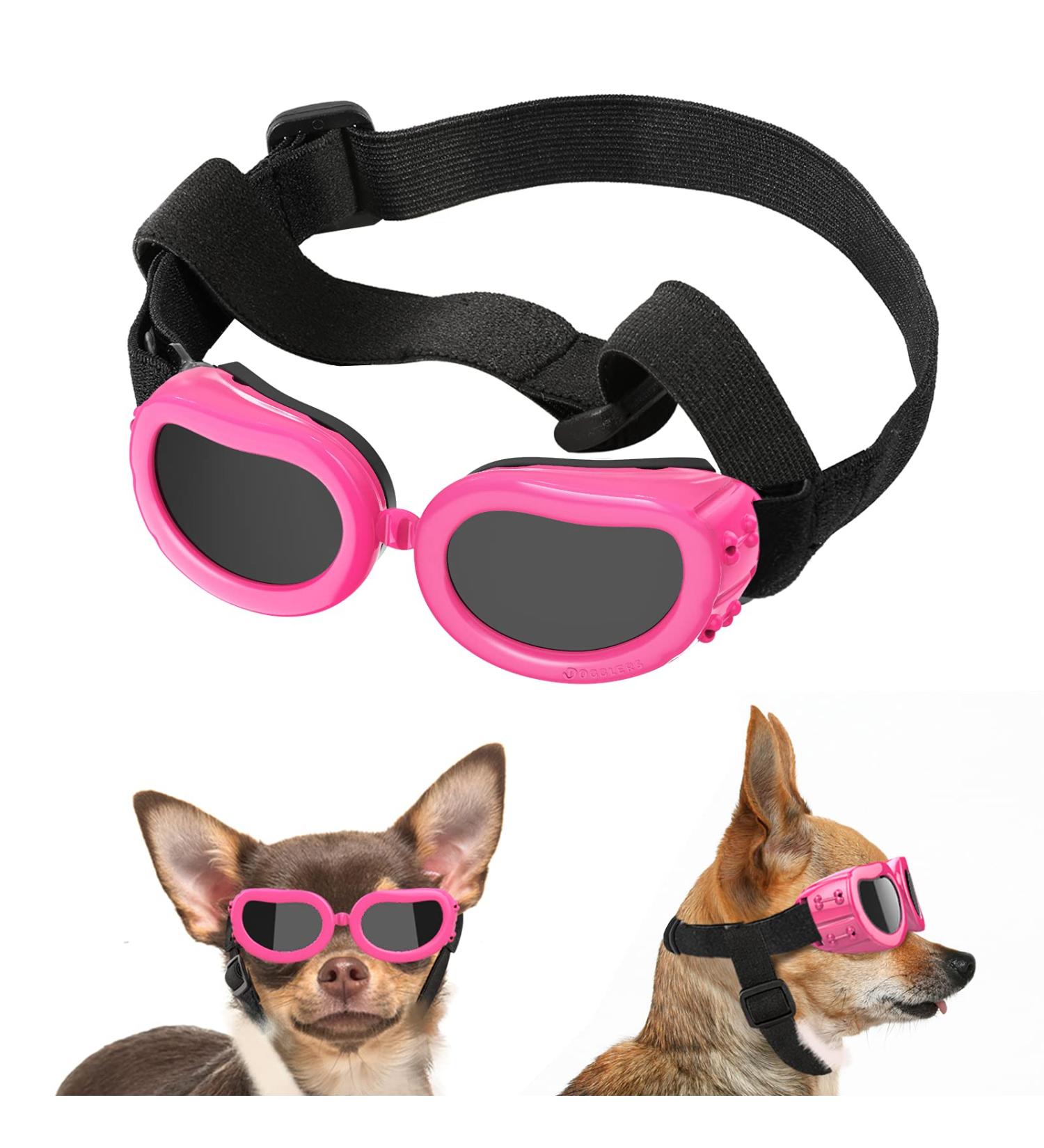 Lewondr Sunglasses for Dogs - UV Protection Windproof & Waterproof Glasses with Adjustable Band for Small Dogs - Pink - Buy Online on GoSupps.com