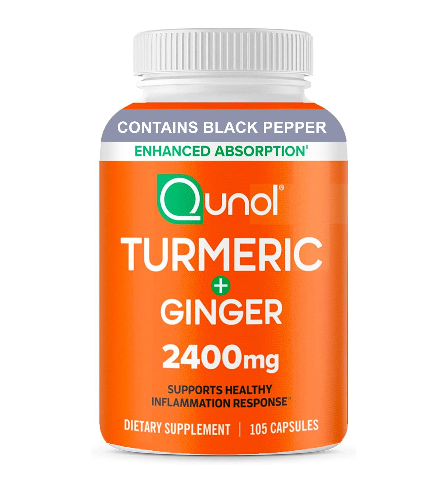 Qunol Turmeric Curcumin 2400mg with Black Pepper & Ginger - 105 Count Extra Strength Supplement for Healthy Inflammation Response - Buy Online on GoSupps.com