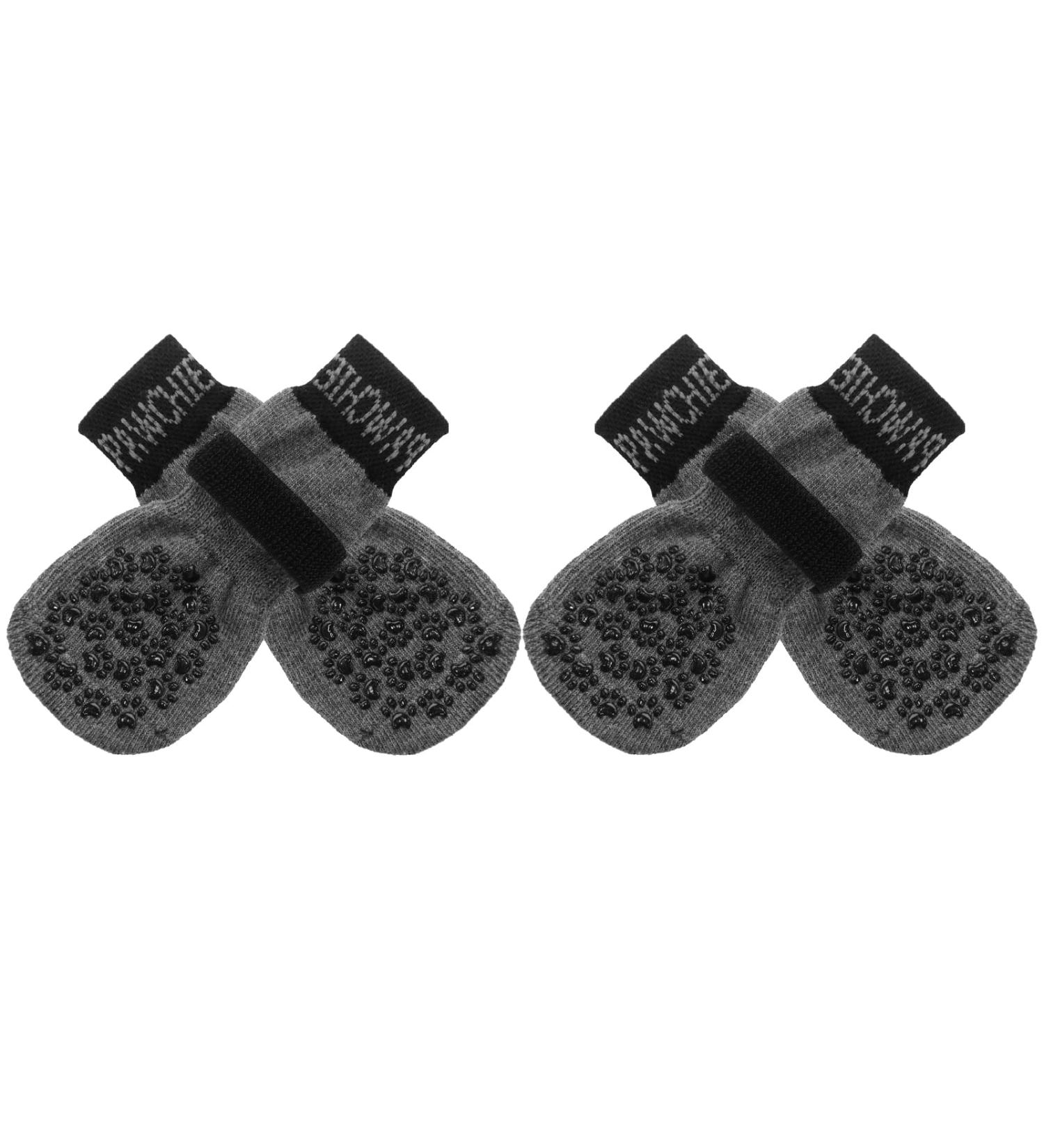Pawchie Anti-Slip Dog Socks for Hardwood Floors - Non-Skid Knit Paw Protector - Grey Large (4 Pack) - Buy Online on GoSupps.com