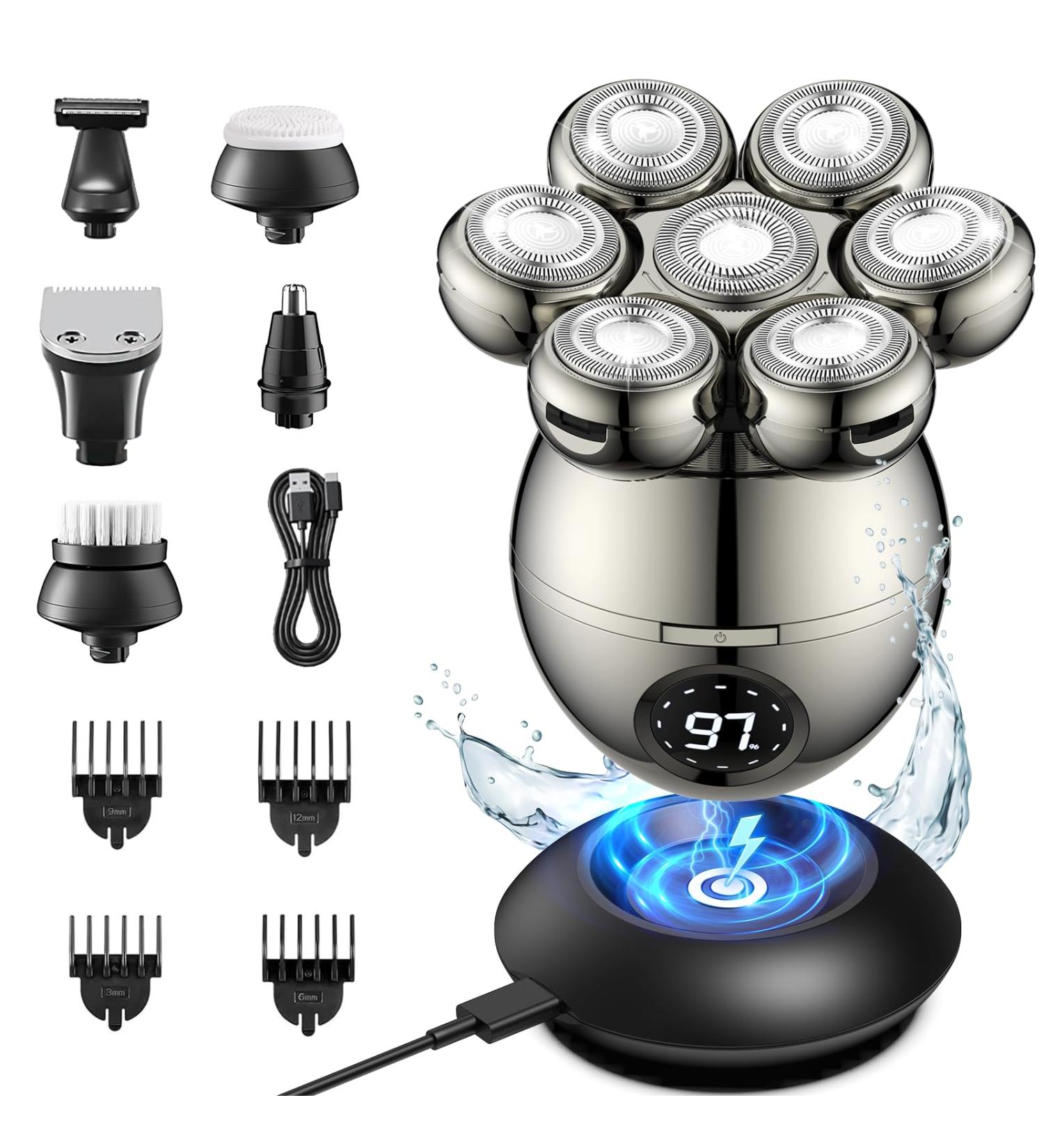 ETENTOUS Head Shaver for Bald Men - 2024 Upgraded 6-in-1 Electric Razor | IPX7 Waterproof, Wet/Dry, Type-C Charge | 90 Mins Longer Usage - Buy Online on GoSupps.com
