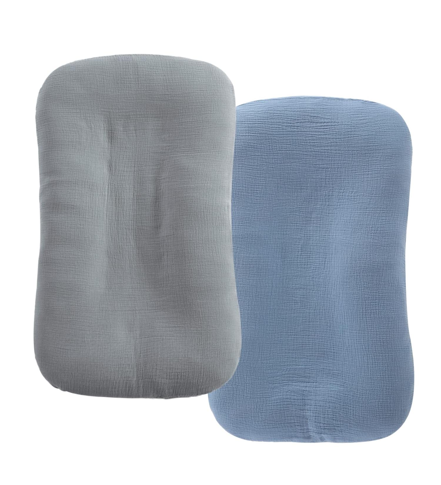 HOMBYS Muslin Baby Lounger Cover 2 Pack - 100% Cotton Slipcover for Infant Pillow (Blue & Grey) - Buy Online on GoSupps.com