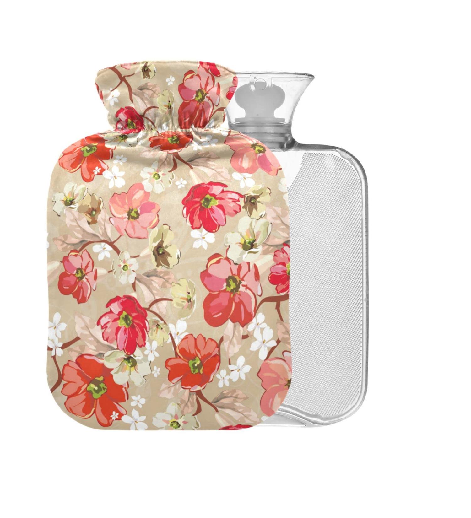 Flower Florals Hot Water Bottle with Cover - 2L Large for Pain Relief | Ideal for Bed Hands & Feet - International Shipping Available - Buy Online on GoSupps.com