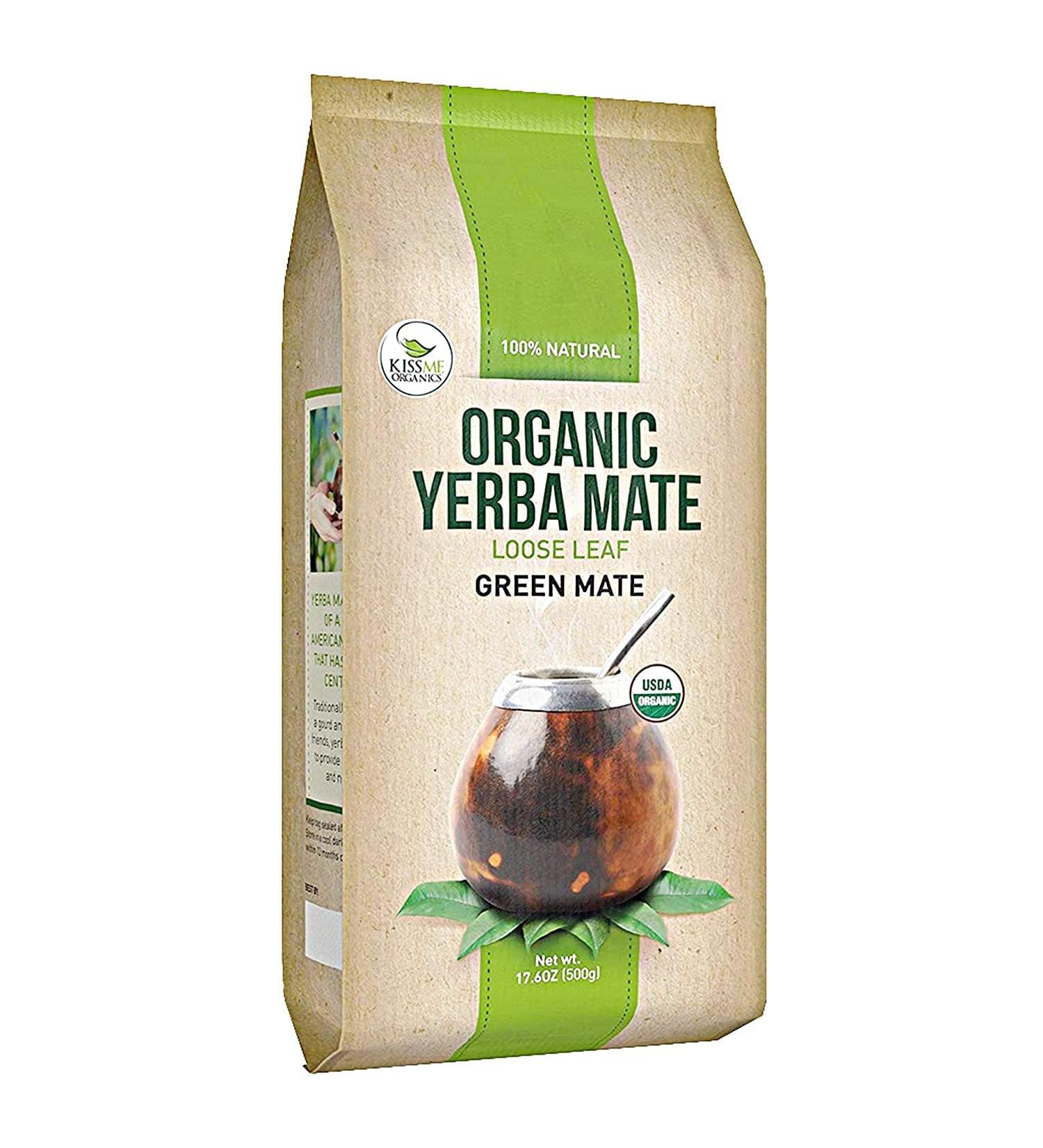 Kiss Me Organics Yerba Mate Tea 17.6oz - 100% Organic Traditional Loose Leaf Green Tea from Southern Brazil - High Nutrient Content for Hot or Cold Brew - Buy Online on GoSupps.com