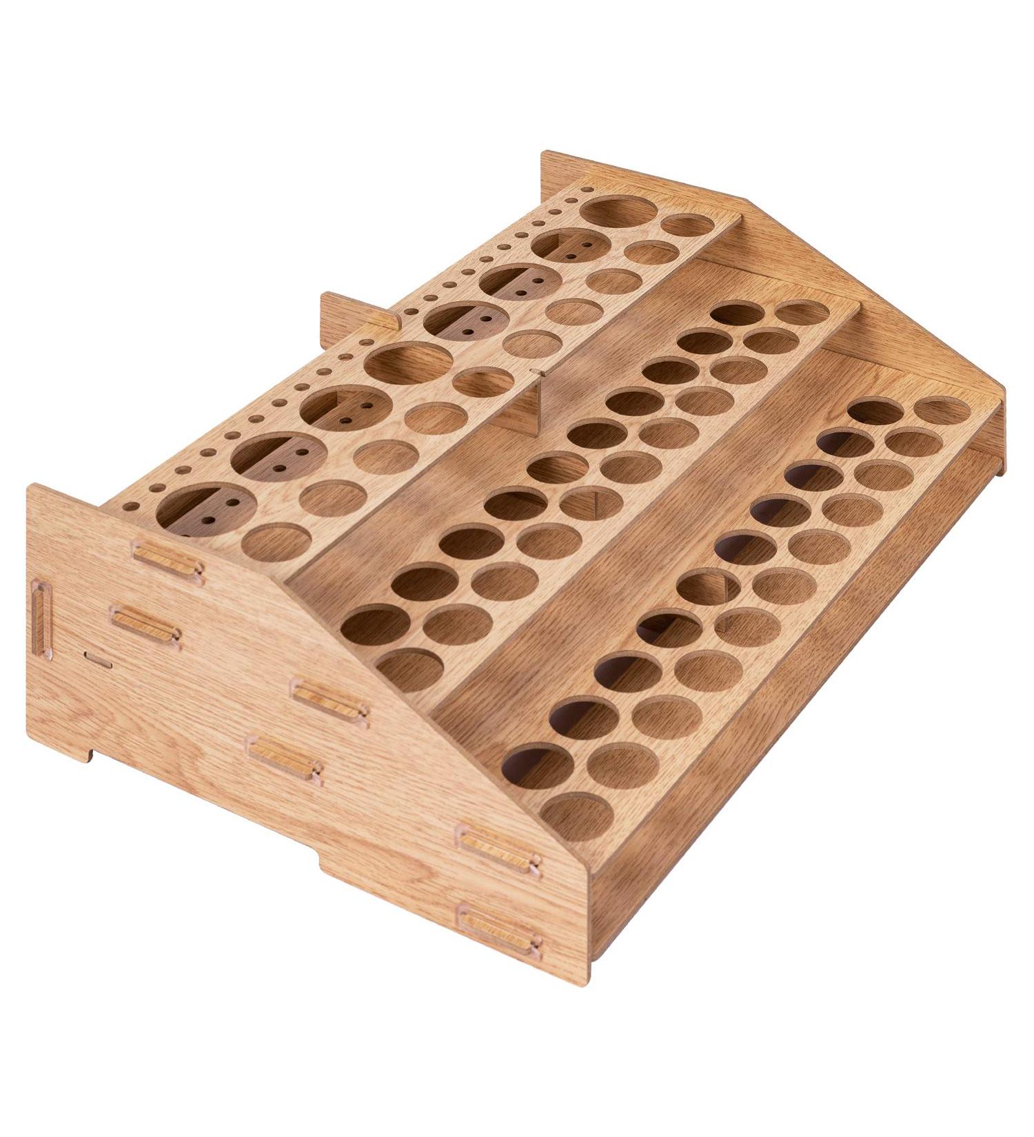 Amazon Basics Craft Paint & Brush Organizer Rack - Holds 60 Bottles & 22 Brushes - Wood Finish - 14 x 8 Inches - Light Brown - Buy Online on GoSupps.com