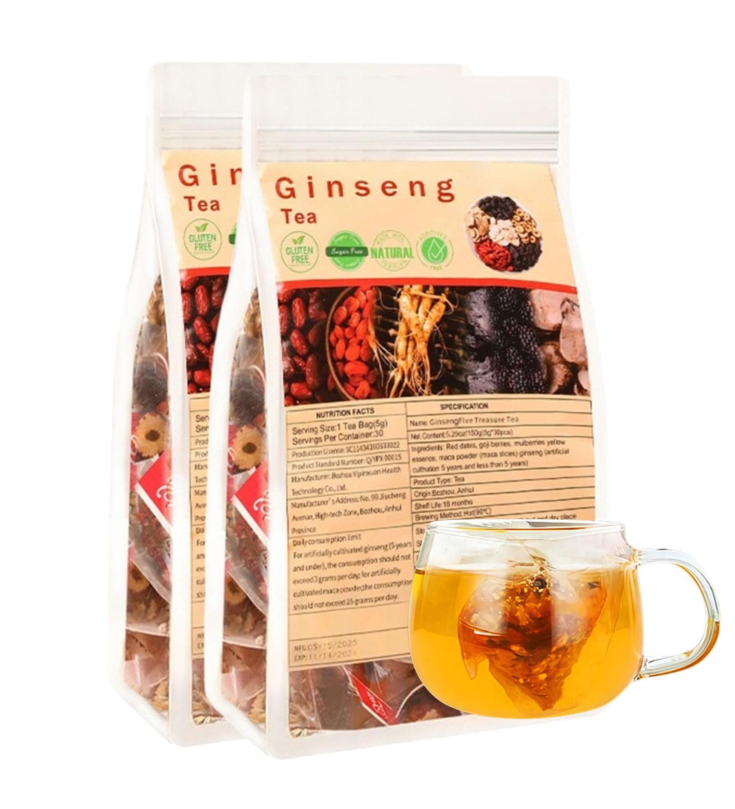 Ginseng Six Treasure Tea Organic Natural Six Treasure Teas for Daily Wellness Ginseng Mulberry Goji Berry Red Date | 30 Tea Bags for Men & Women (2 Pack) - Buy Online on GoSupps.com