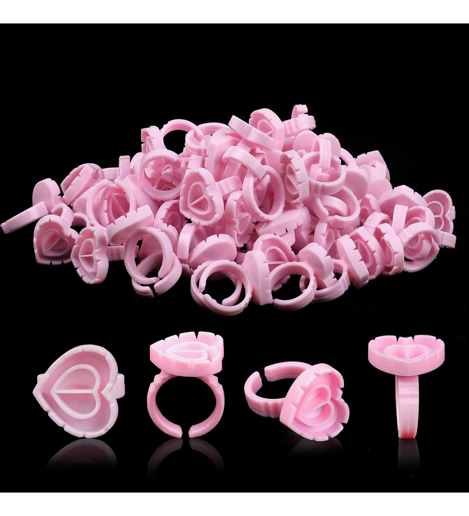 Fawyteng 100pcs Pink Lovely Heart Shape Glue Rings for Eyelash Extensions - Disposable Lash Glue Cups and Holder - Buy Online on GoSupps.com