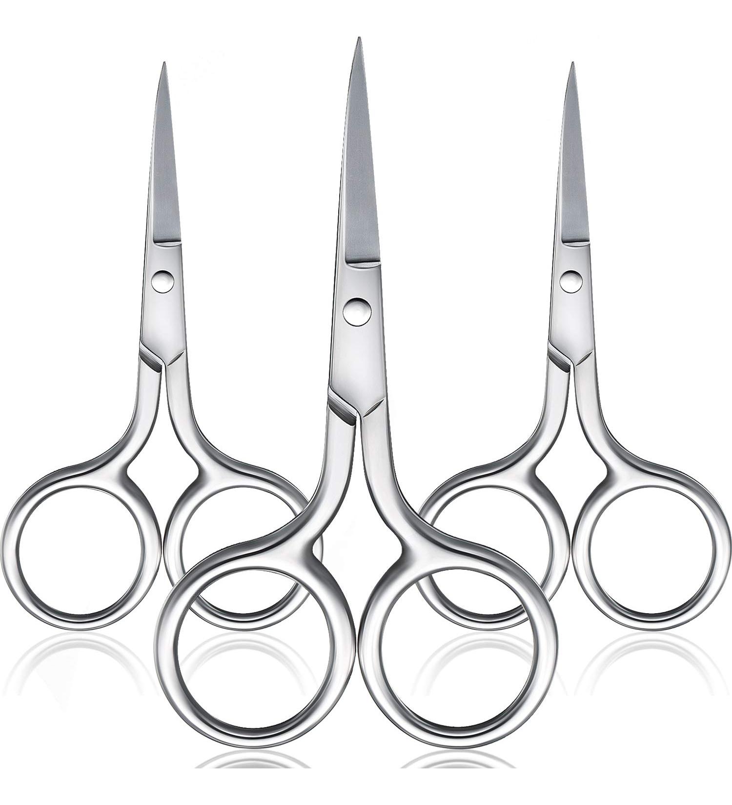 3 Pack Stainless Steel Facial Hair Scissors - Nose, Eyebrows, Moustache, Beard - Straight Tip Small Scissors (Silver) - Buy Online on GoSupps.com
