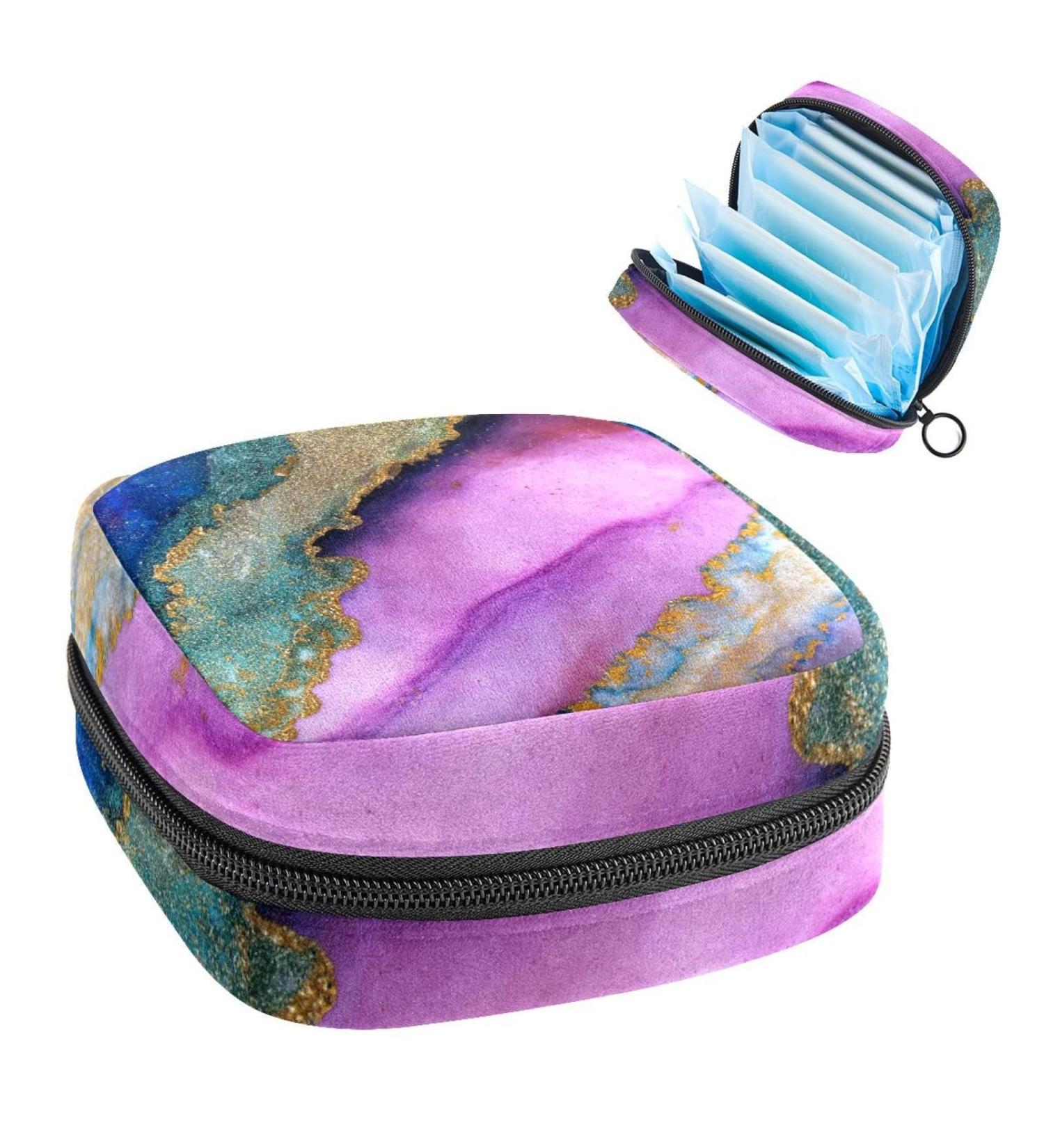 Blue Purple Gold Marble Menstrual Cup Bag & Nursing Pad Holder - Portable Period Pocket for Women & Teens - Buy Online on GoSupps.com