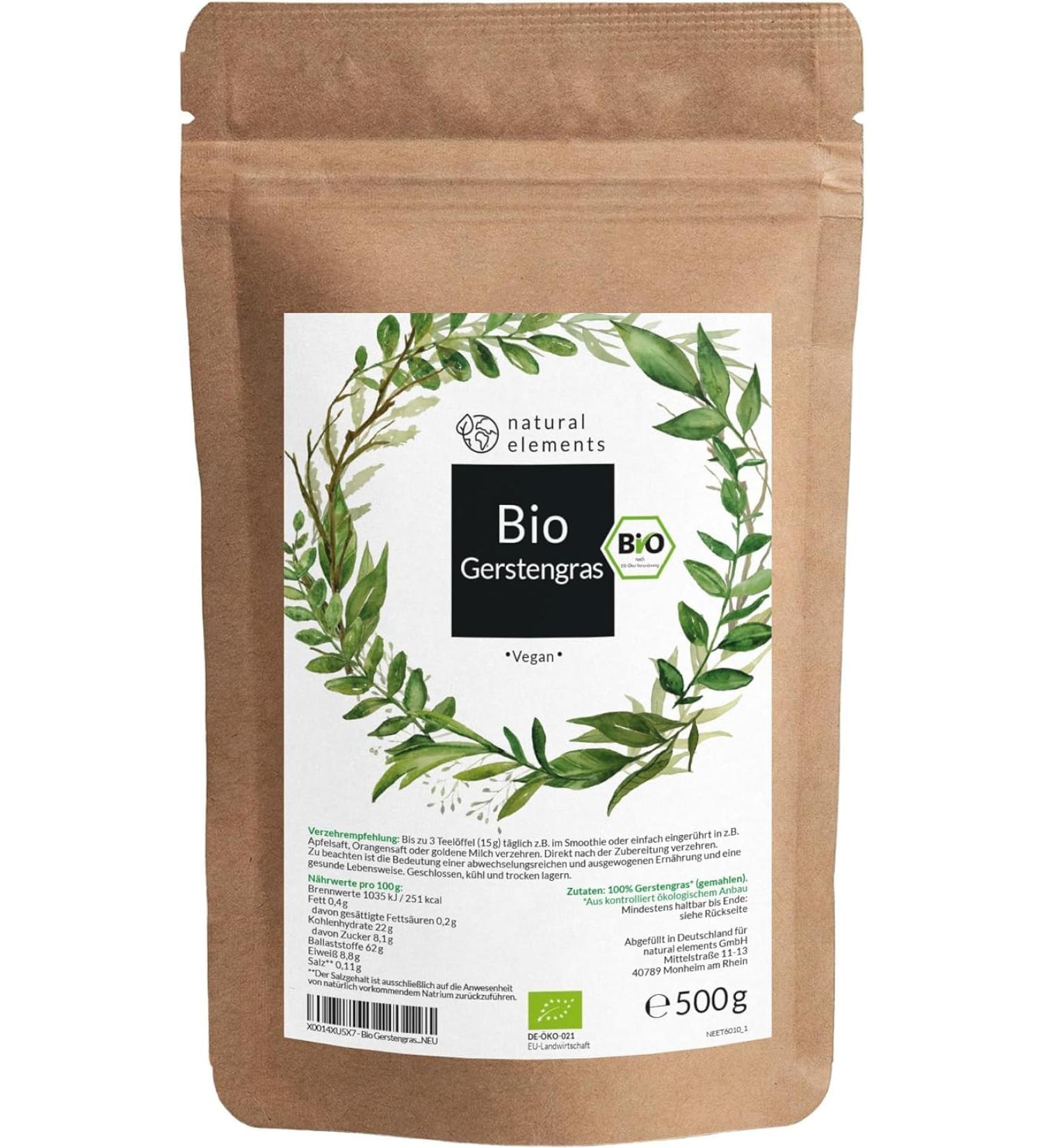 Organic Barley Grass Powder 500g - Sustainably Grown in Germany | Raw Food Quality | Vegan Lab Tested No Additives - Perfect for Green Smoothies - Buy Online on GoSupps.com