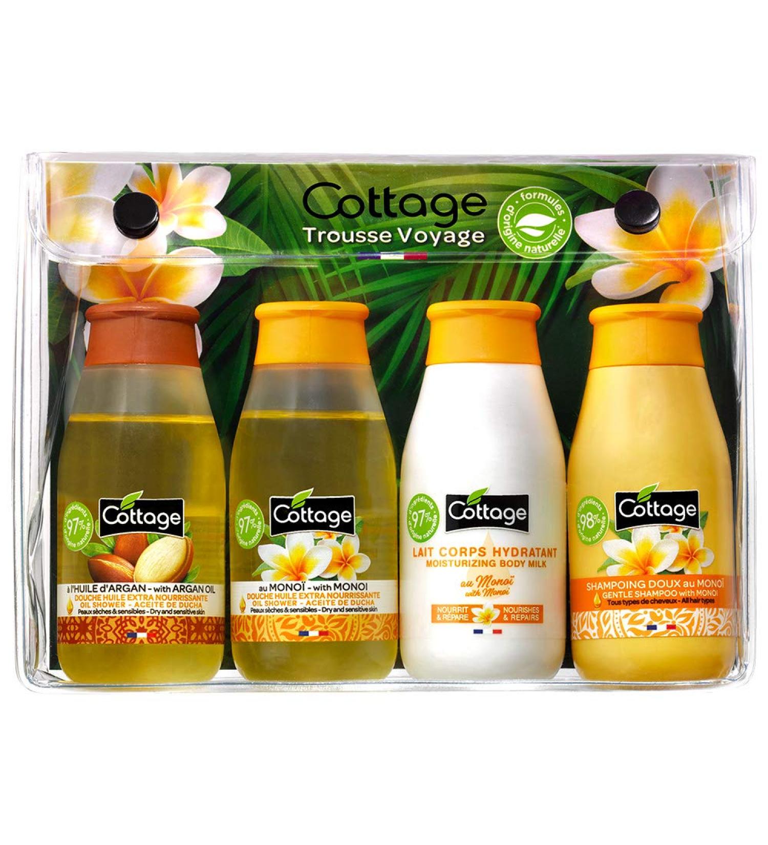  Cottage Cottage Travel Kit: Monoi 2 Shower Oil + Moisturizing Body Lotion + Gentle Shampoo 50ml (4 Units) - Buy Online on GoSupps.com