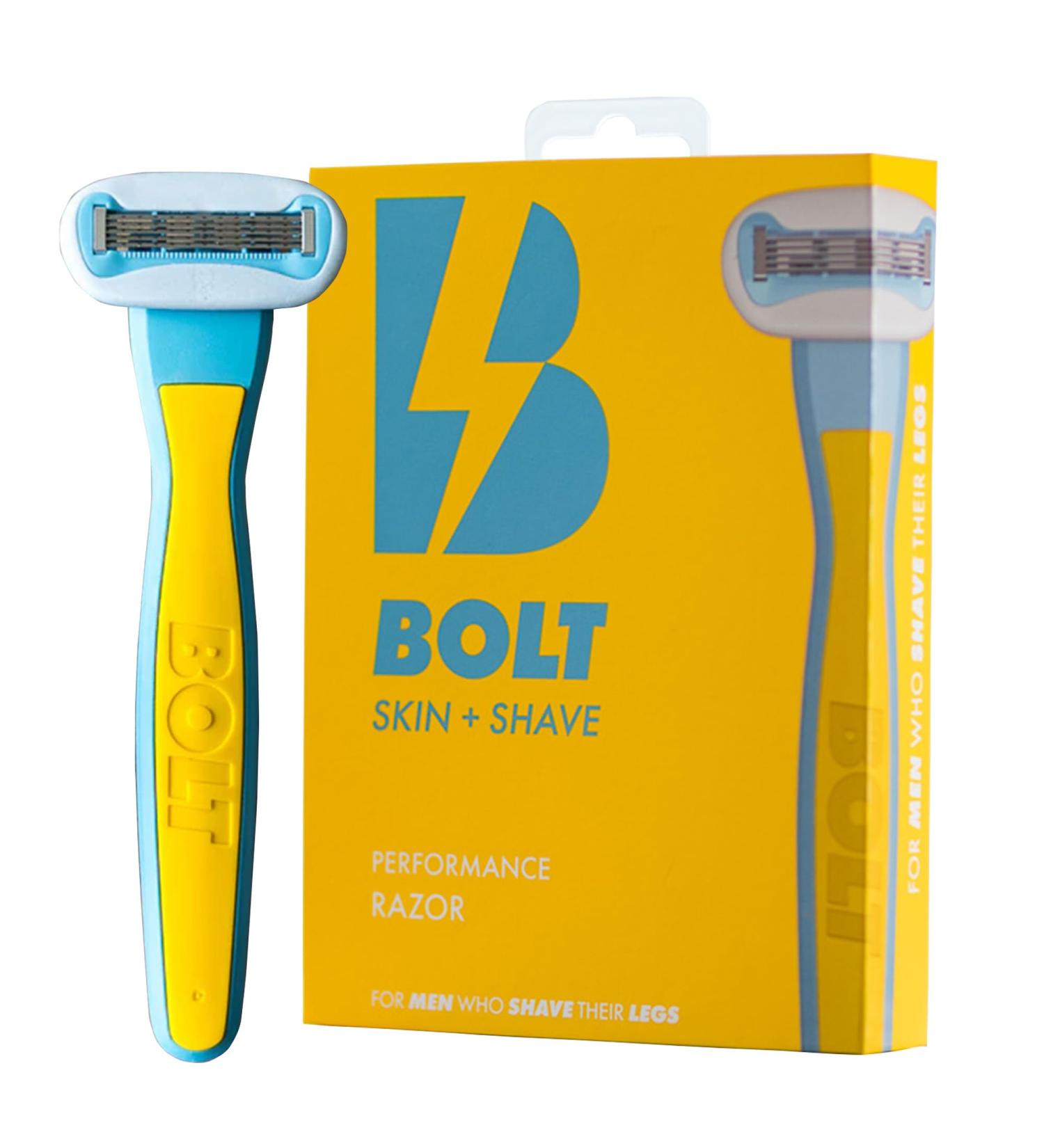 Buy Bolt Performance Razor for Men's Leg Shaving - Ergonomic Zinc Alloy 5-Blade Cartridge with Aloe & Vitamin E - Includes 2 Cartridges - International Shipping Available - Buy Online on GoSupps.com