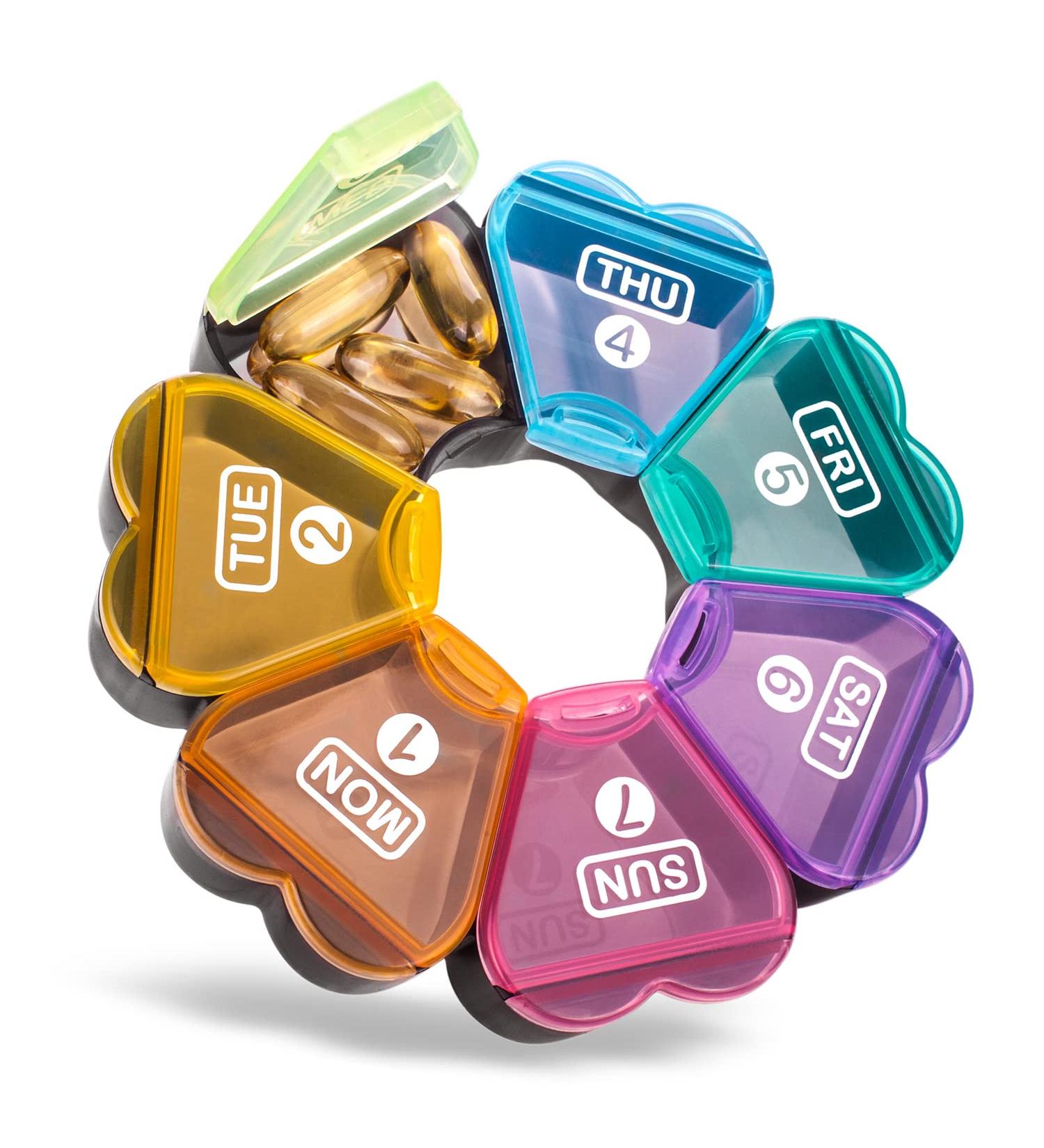 Large 7 Day Pill Organizer - Portable Weekly Medicine Case for Pills, Vitamins, Supplements - Rainbow - Buy Online on GoSupps.com